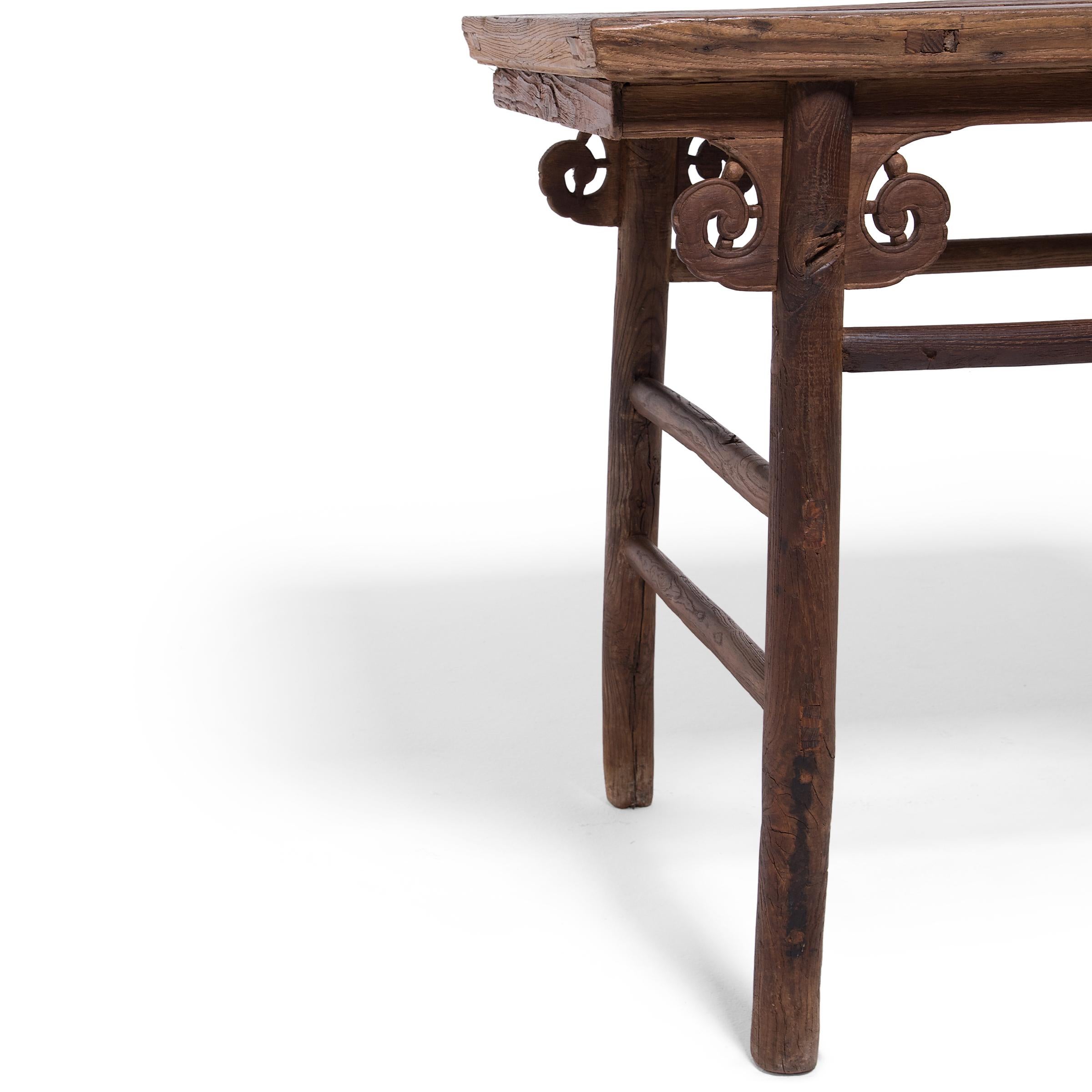 Elm Chinese Wine Table with Cloud Spandrels, c. 1750 For Sale