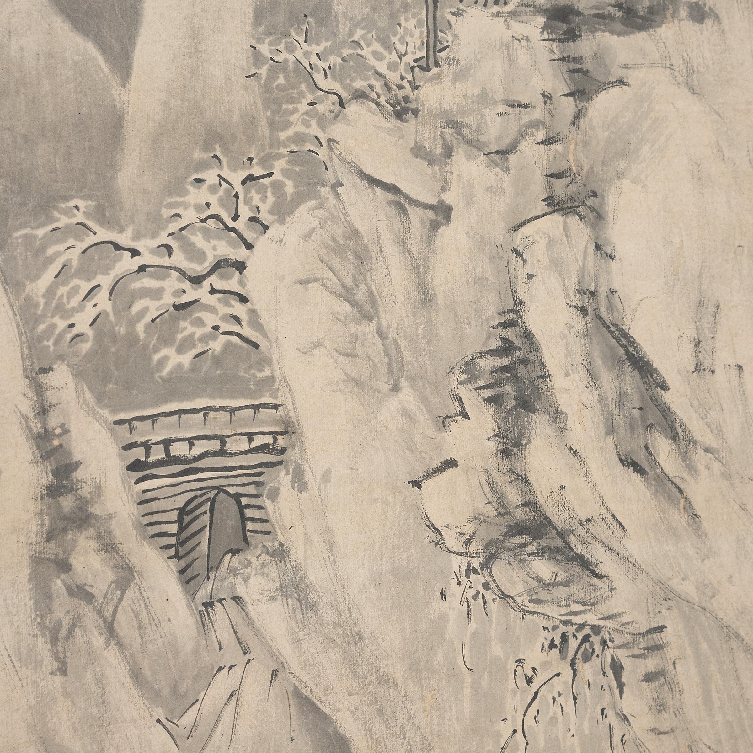 Chinesisches Winterlandschaftsgemälde, um 1900 (Qing-Dynastie) im Angebot