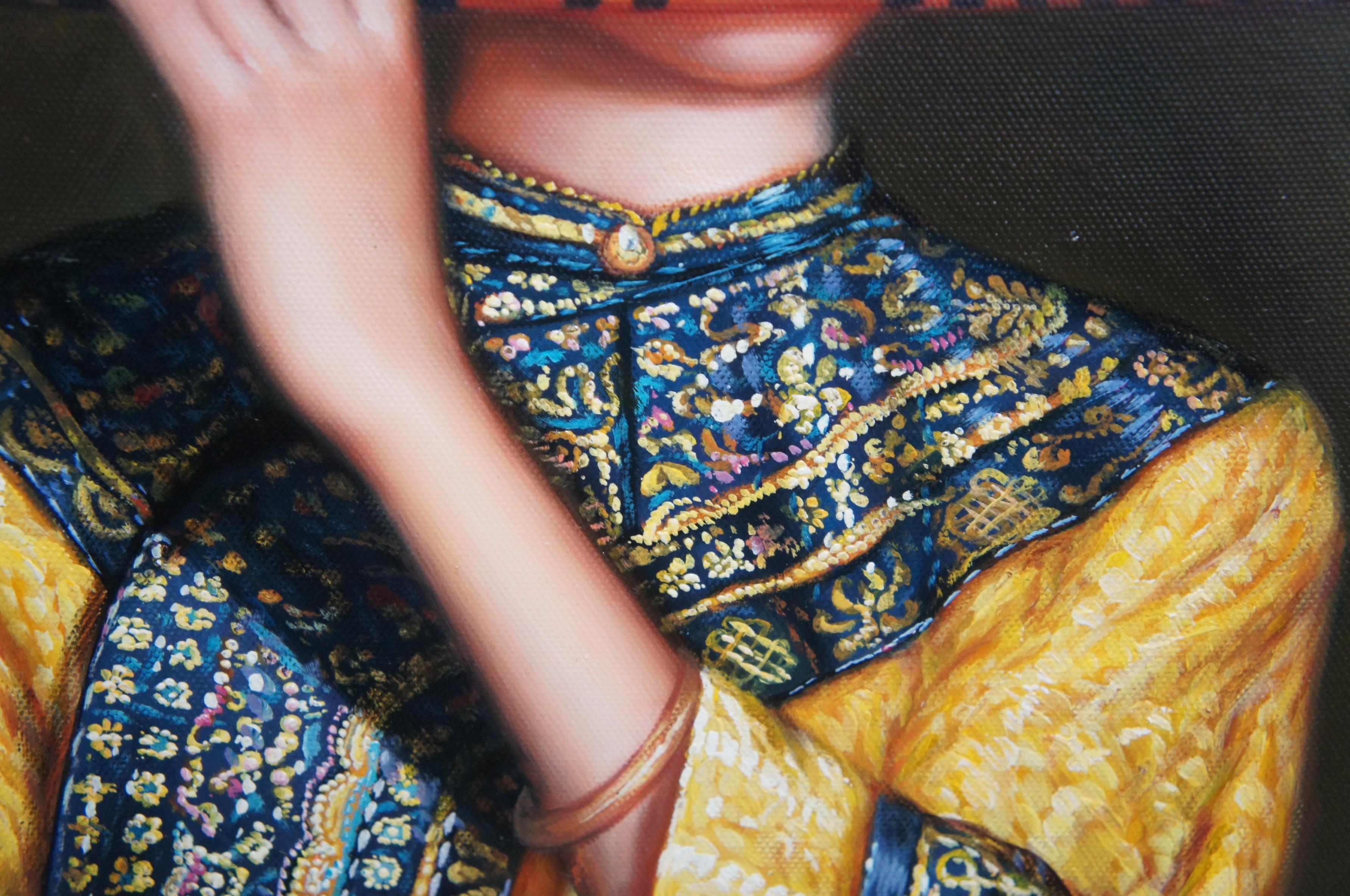 Chinese Woman Playing Bamboo Flute Oil Painting on Canvas After Chen Yifei 47