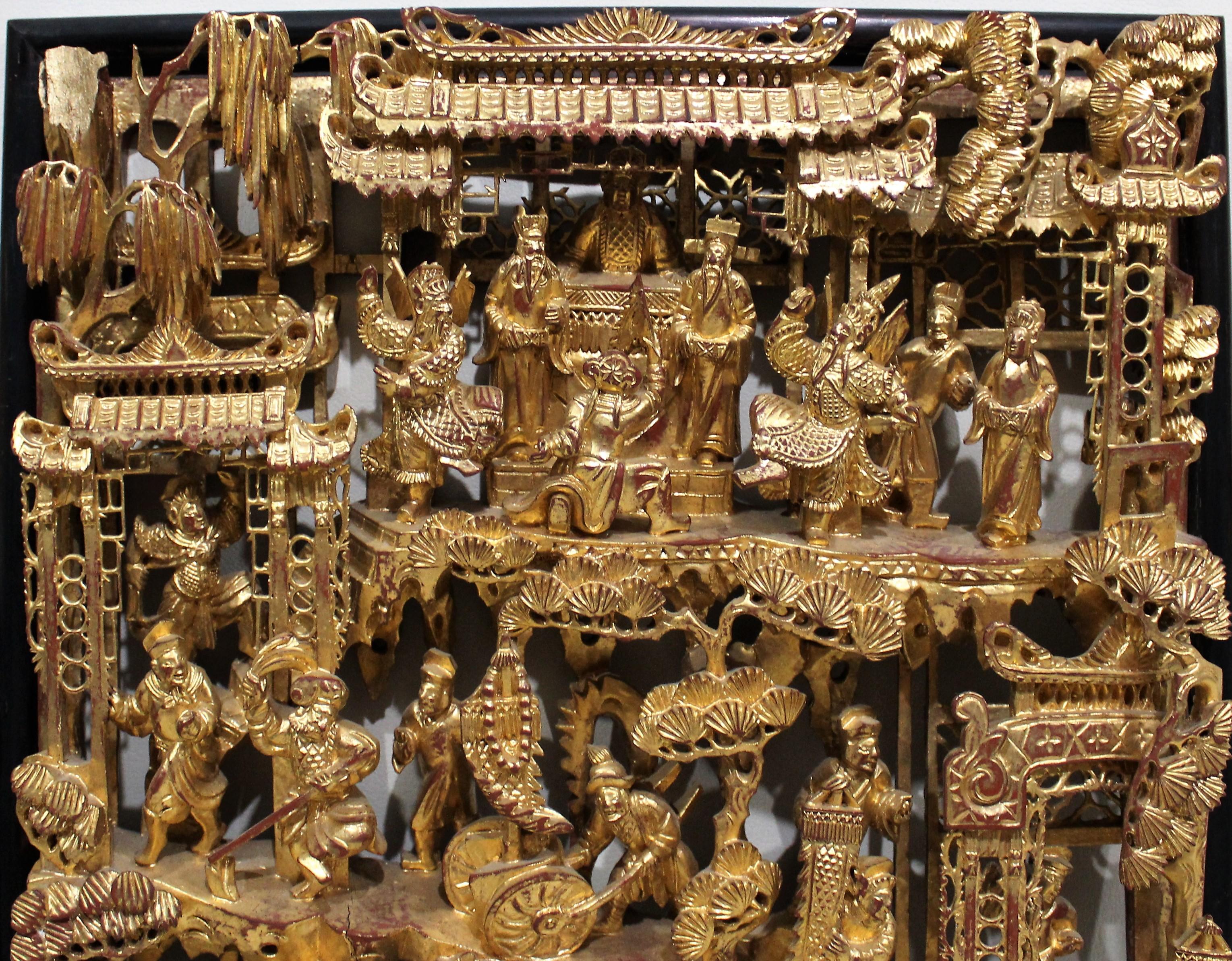 20th Century Chinese Wood Carved Gold Gilt Panel