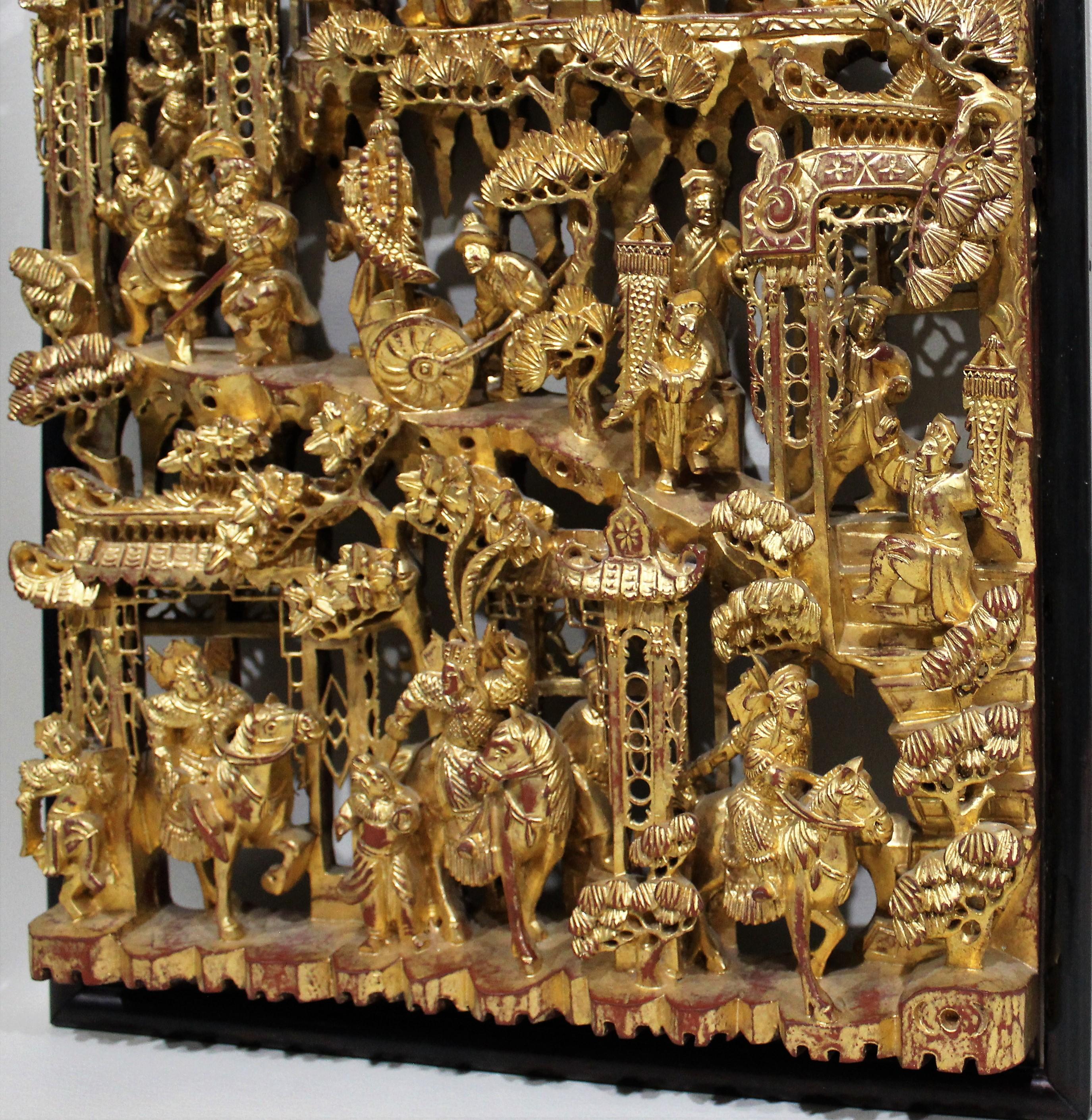 Chinese Wood Carved Gold Gilt Panel 2