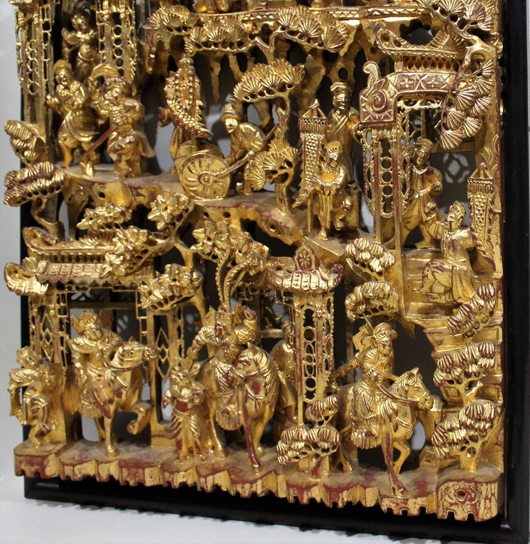 Chinese Wood Carved Gold Gilt Panel at 1stDibs
