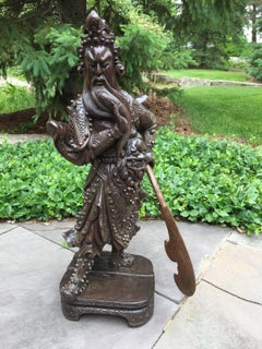 Large Chinese Wood Carving of Guanyu, circa Late 20th Century