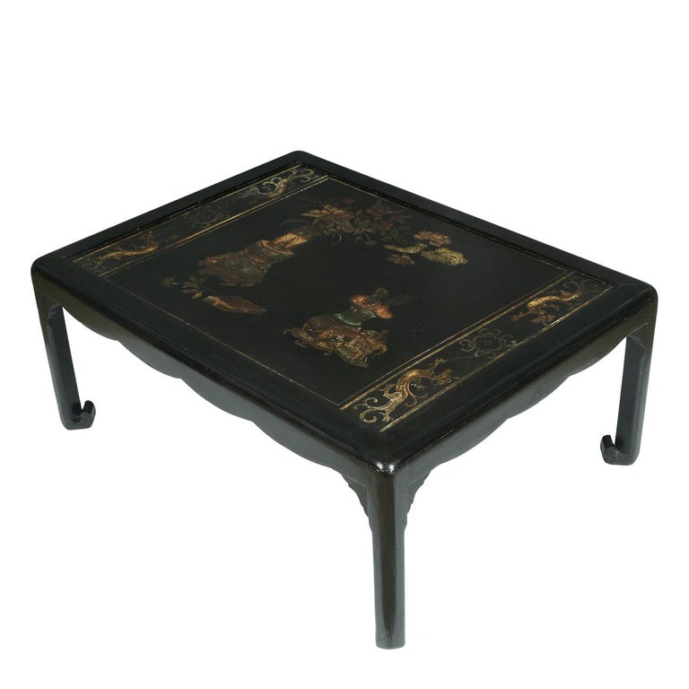 Chinese Wood Coffee Table with Chinoiserie Lacquer Decoration at 1stDibs