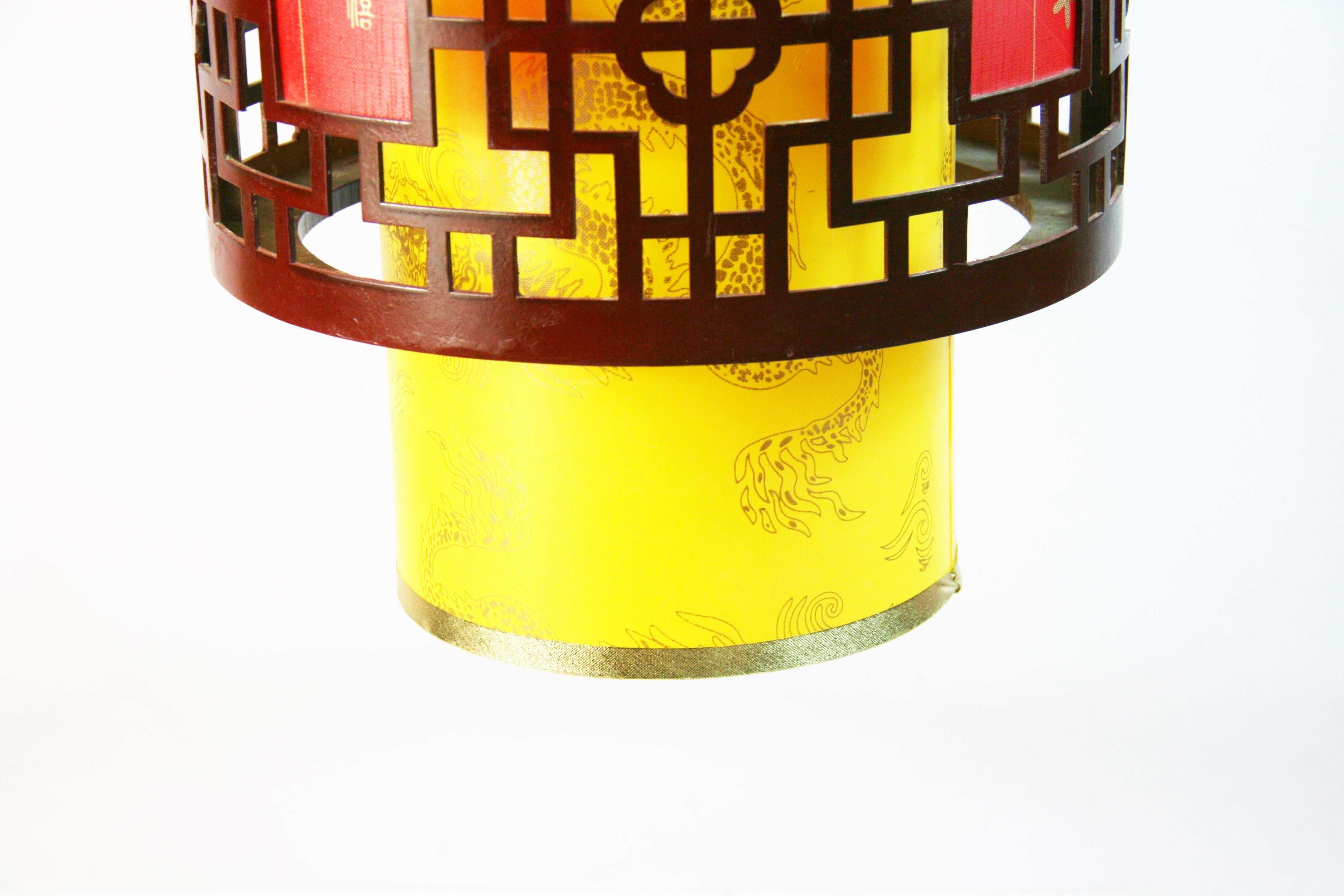Late 20th Century Chinese Wood Fret-work And Fabric Lanterns (6 available) For Sale