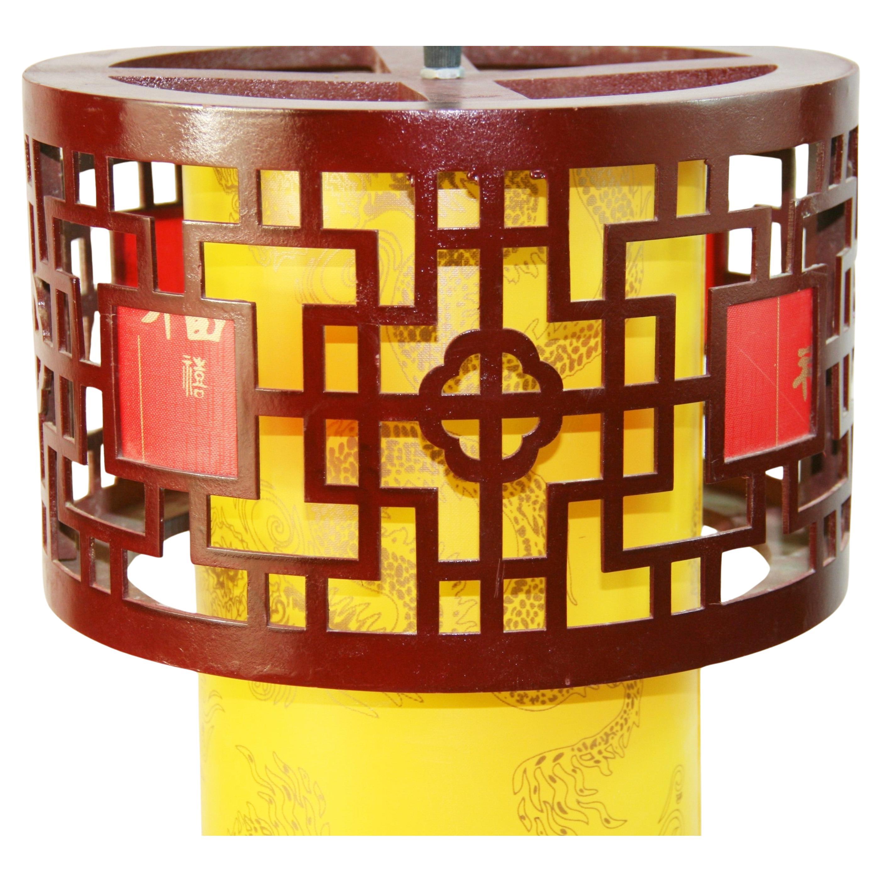 1790 Chinese Fret-work wood lantern with pabrick shade.
Original wiring in working order.
24 inches black wire and canopy.
6 pieces available priced individually