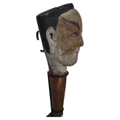 Chinese Wood Puppet Head, 19th Century, Mounted on Contemporary Stand