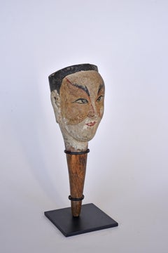 Chinese Wood Puppet Head, 19th Century, Mounted on Contemporary Stand