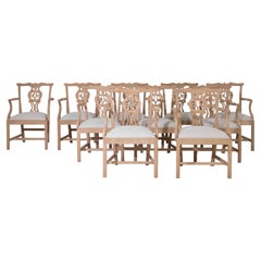 Chinese Wooden Armchairs with Upholstery, Set of Ten