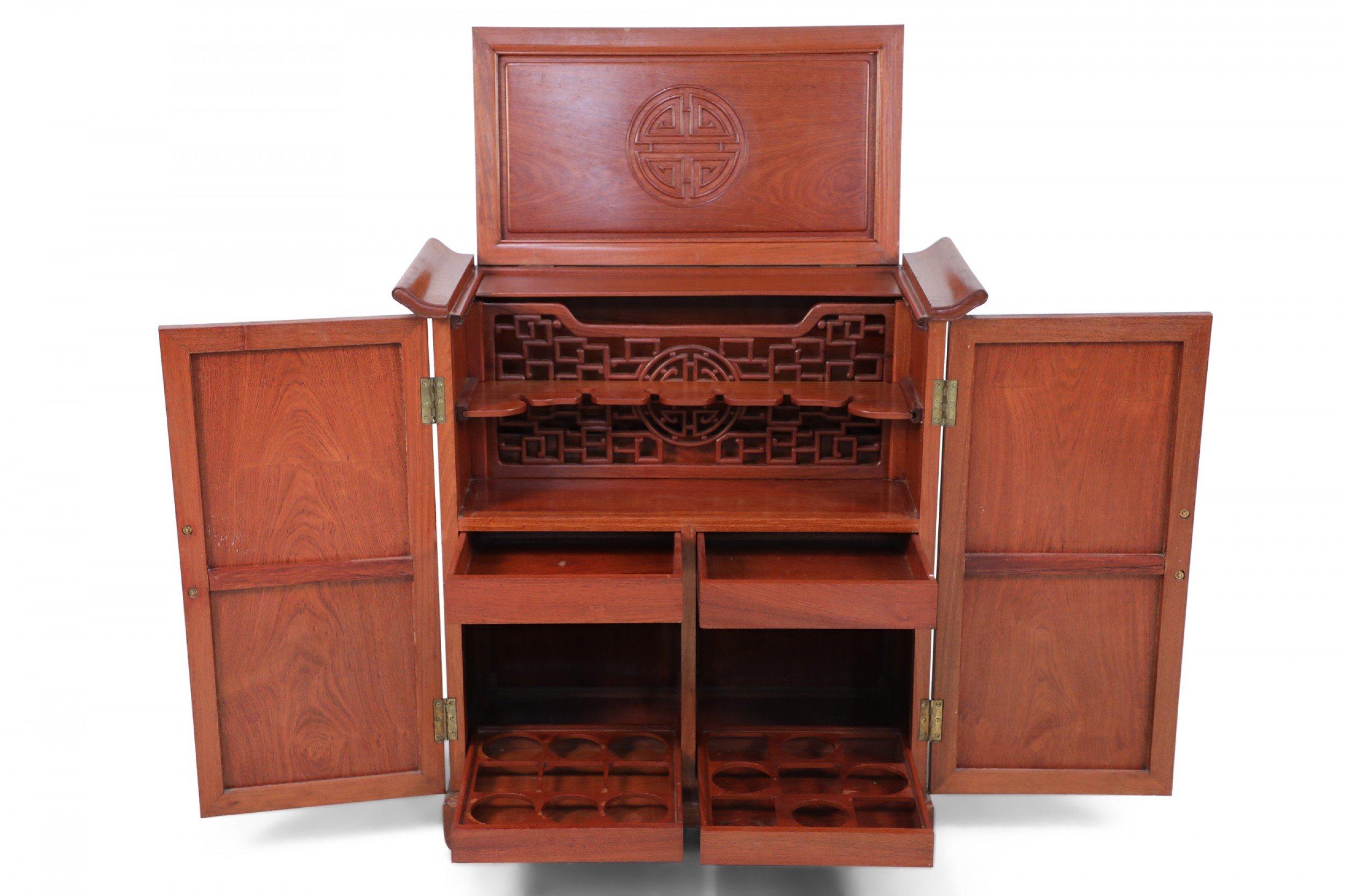 Chinese Wooden Bar Cabinet with Shou Carvings For Sale 4