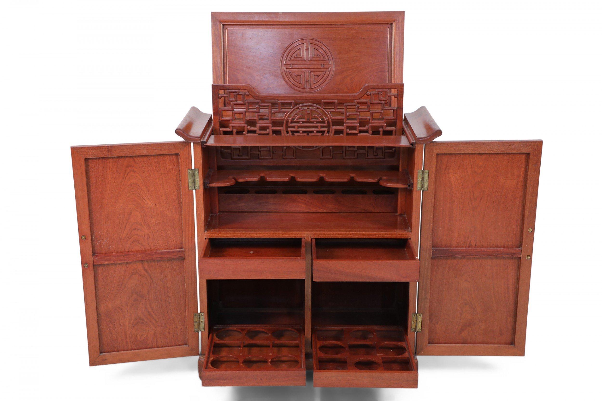 Chinese Wooden Bar Cabinet with Shou Carvings For Sale 5