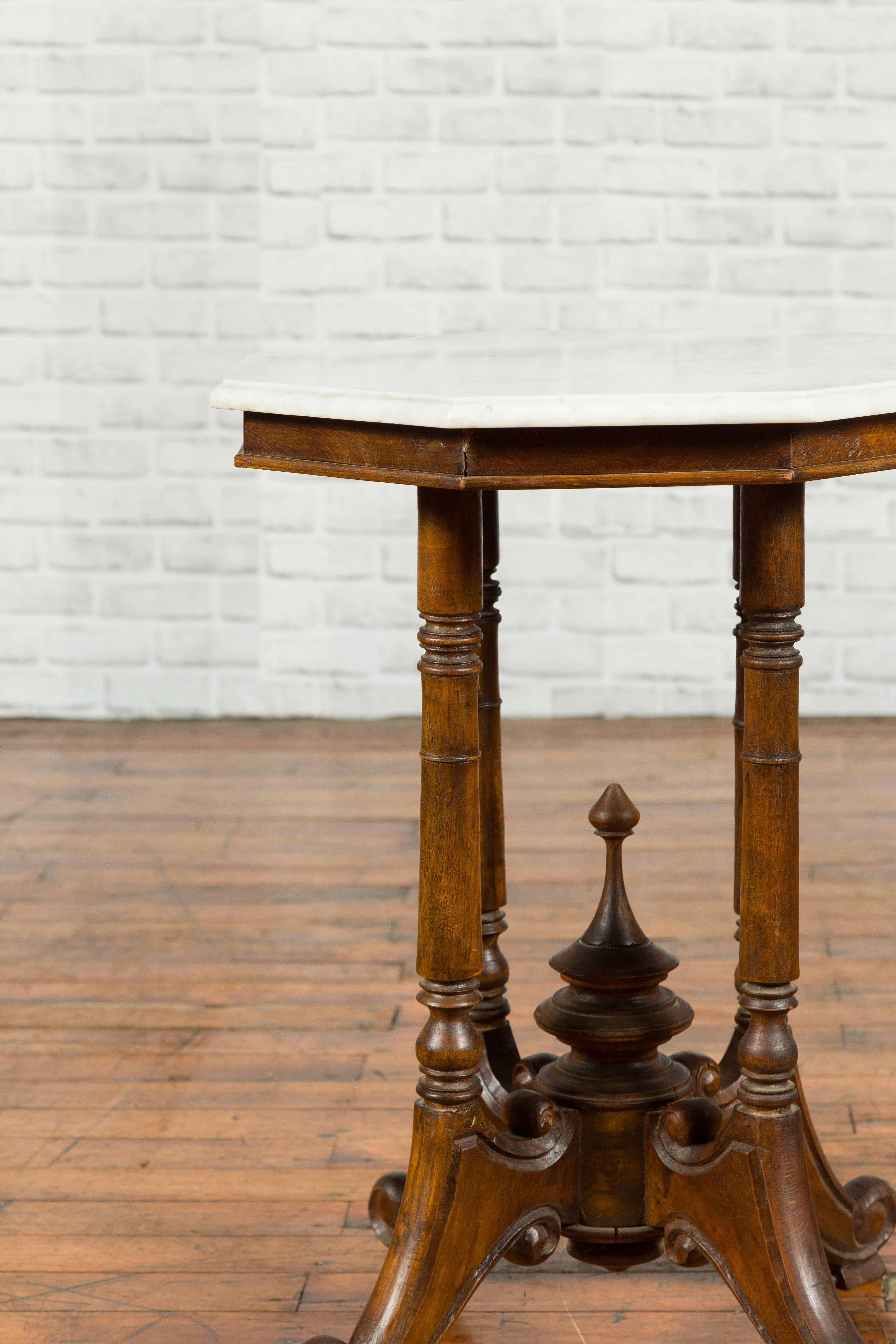 Chinese Wooden Guéridon Side Table with Octagonal White Marble Top and Finial 5