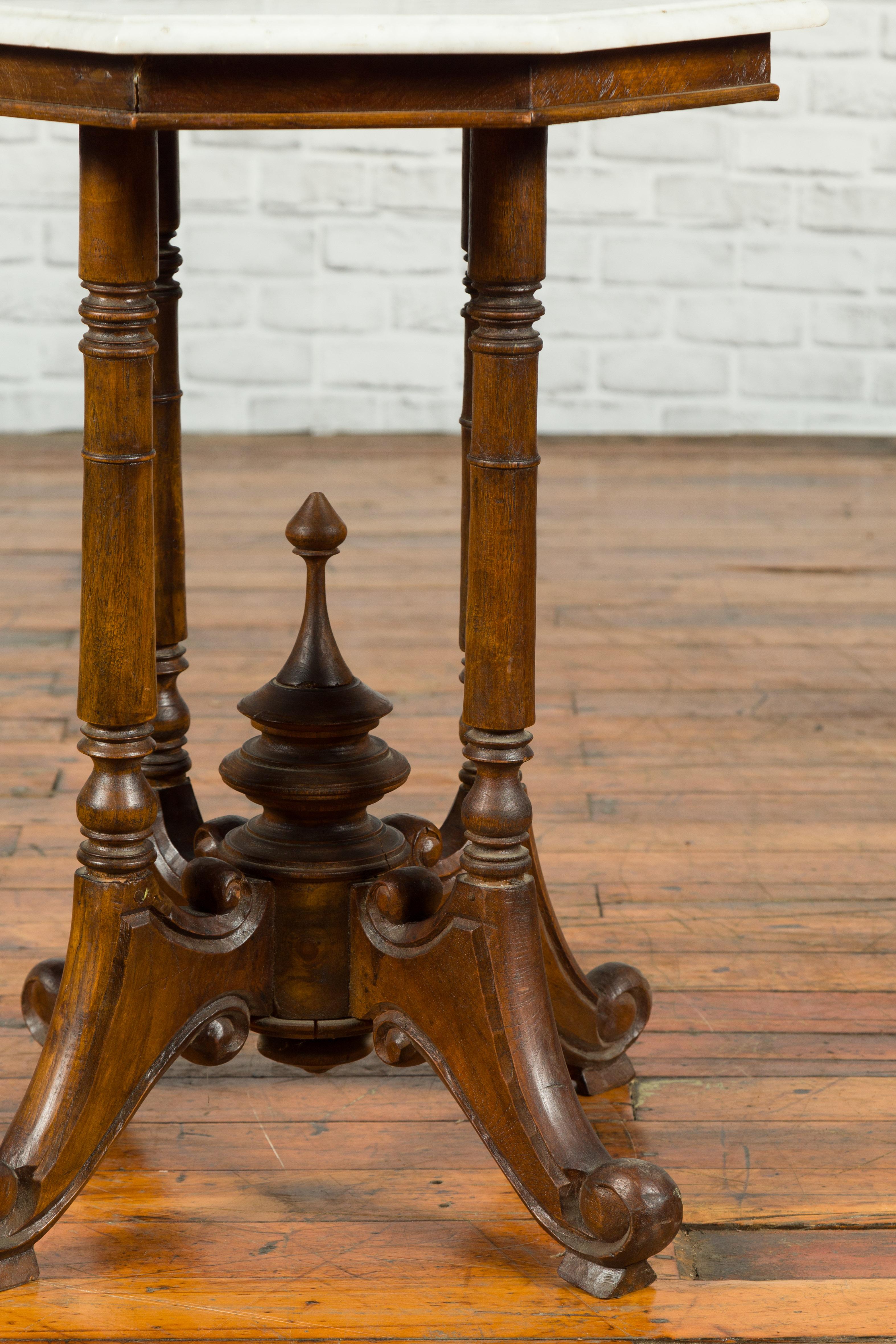 Chinese Wooden Guéridon Side Table with Octagonal White Marble Top and Finial 6