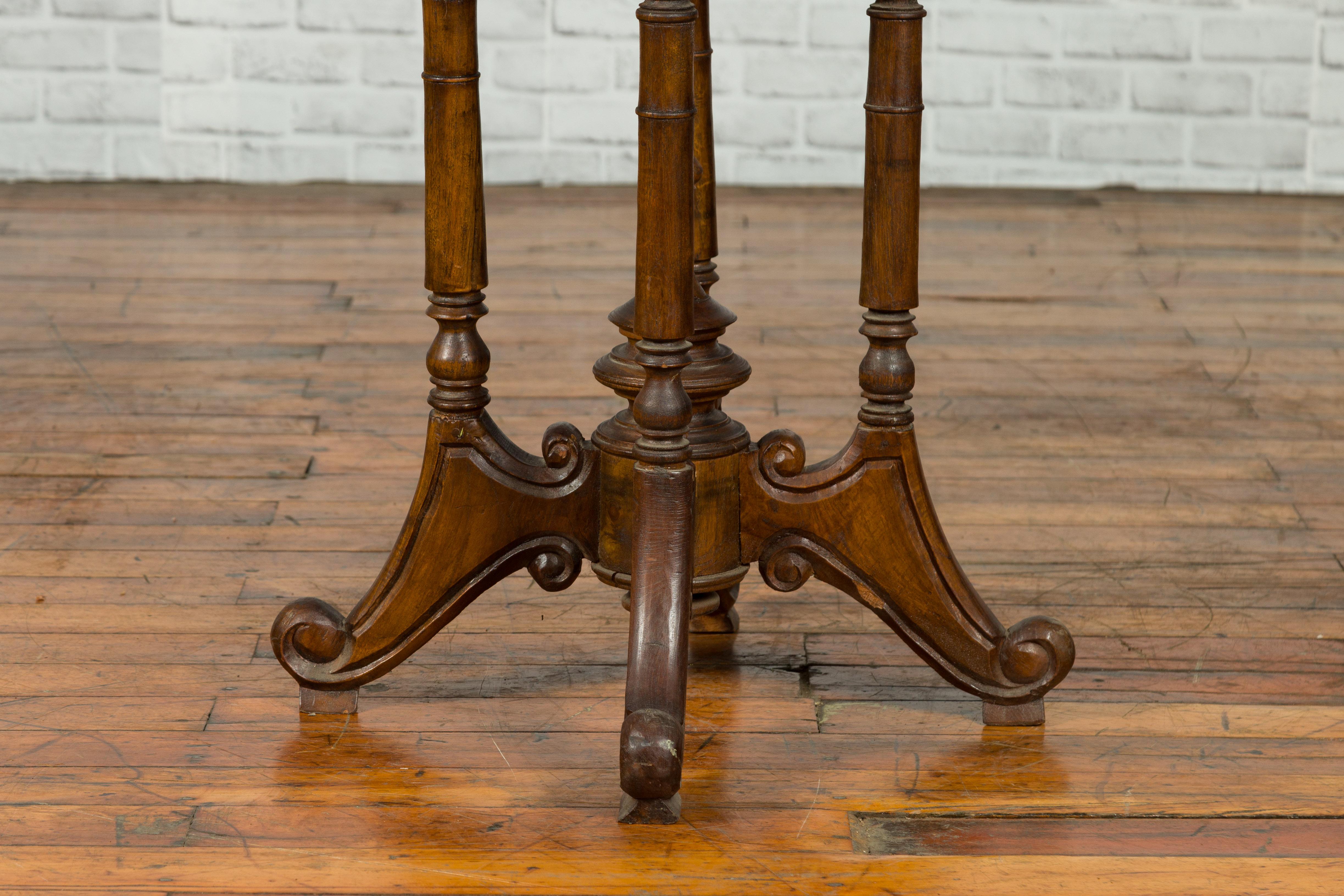 Chinese Wooden Guéridon Side Table with Octagonal White Marble Top and Finial 2