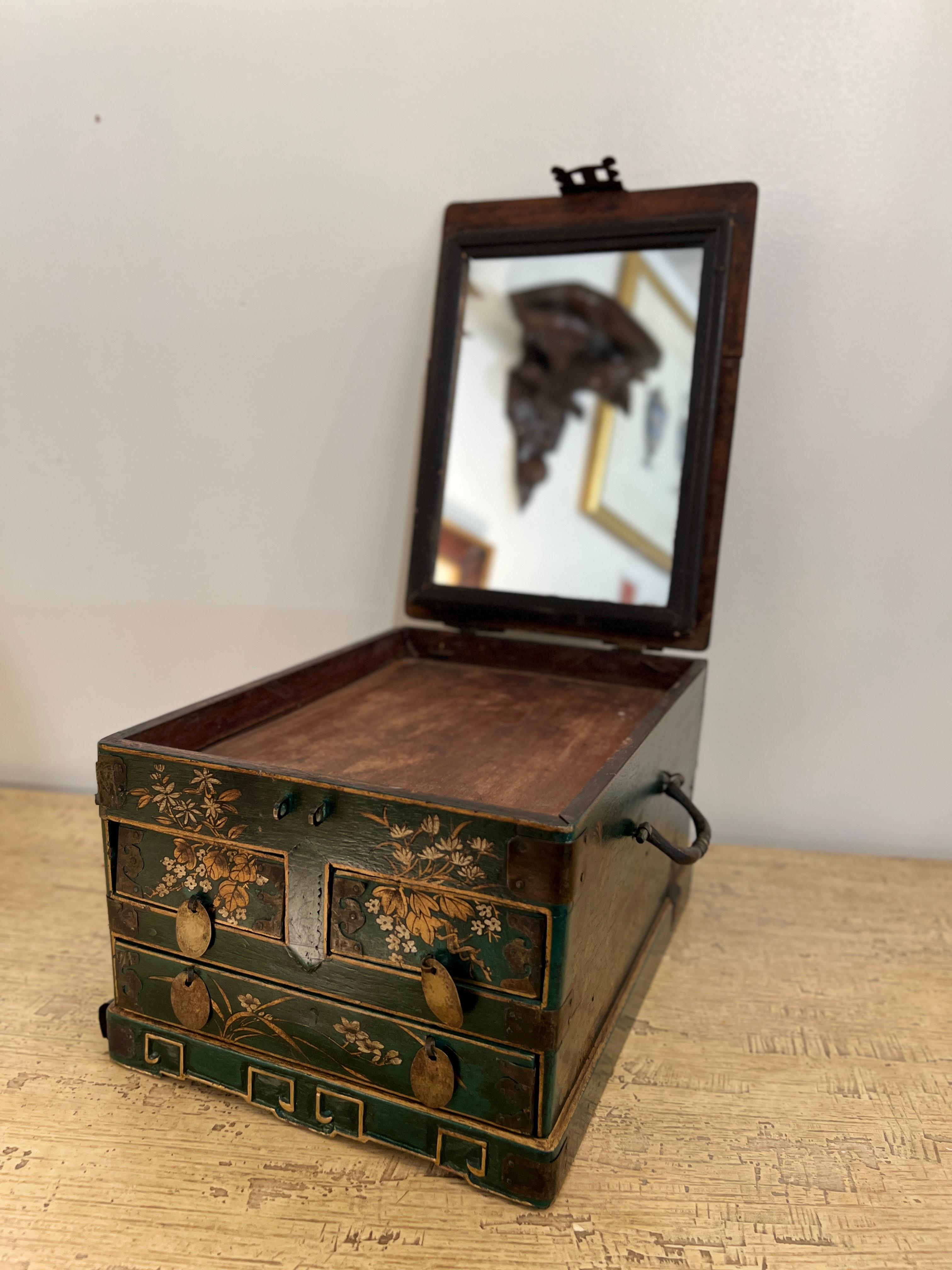 19th Century Chinese Wooden Jewelry Box or Vanity Dresser Chest Featuring Inlay For Sale
