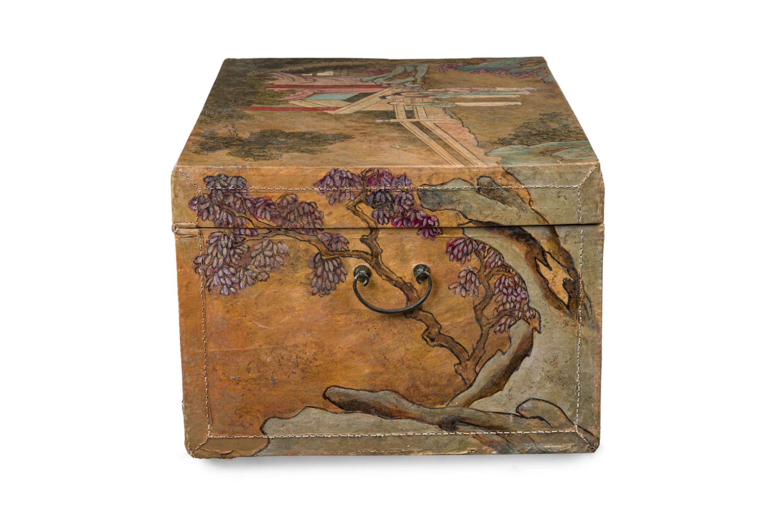 Chinese Wooden Lacquered Rectangular Chest with Hand Painted Figural Scenes For Sale 11