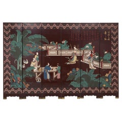 Chinese Wooden Screen Depicting Scenes of Oriental Life