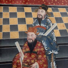 Chinese Wooden Screen with Reverse Glass Painted Panels