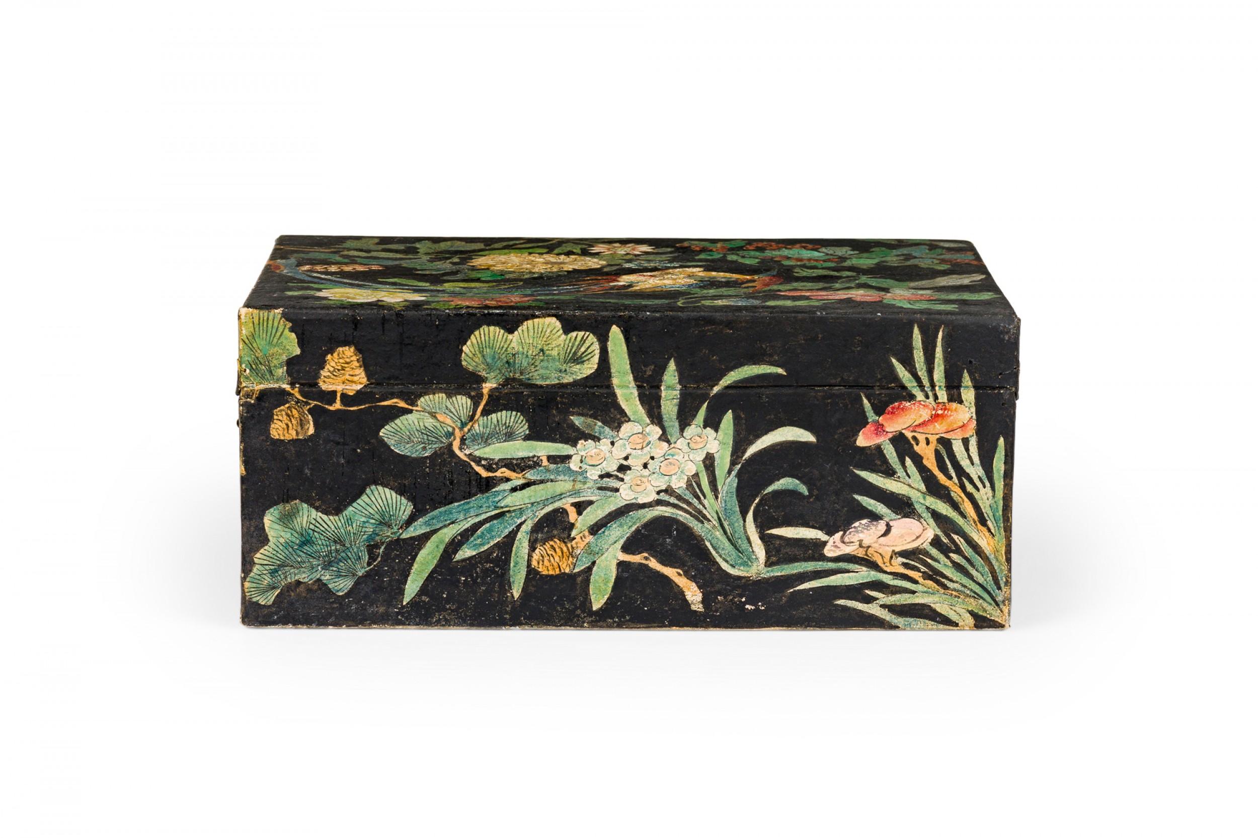 Chinese Wooden Small Rectangular Chest with Hand Painted Exotic Birds For Sale 8