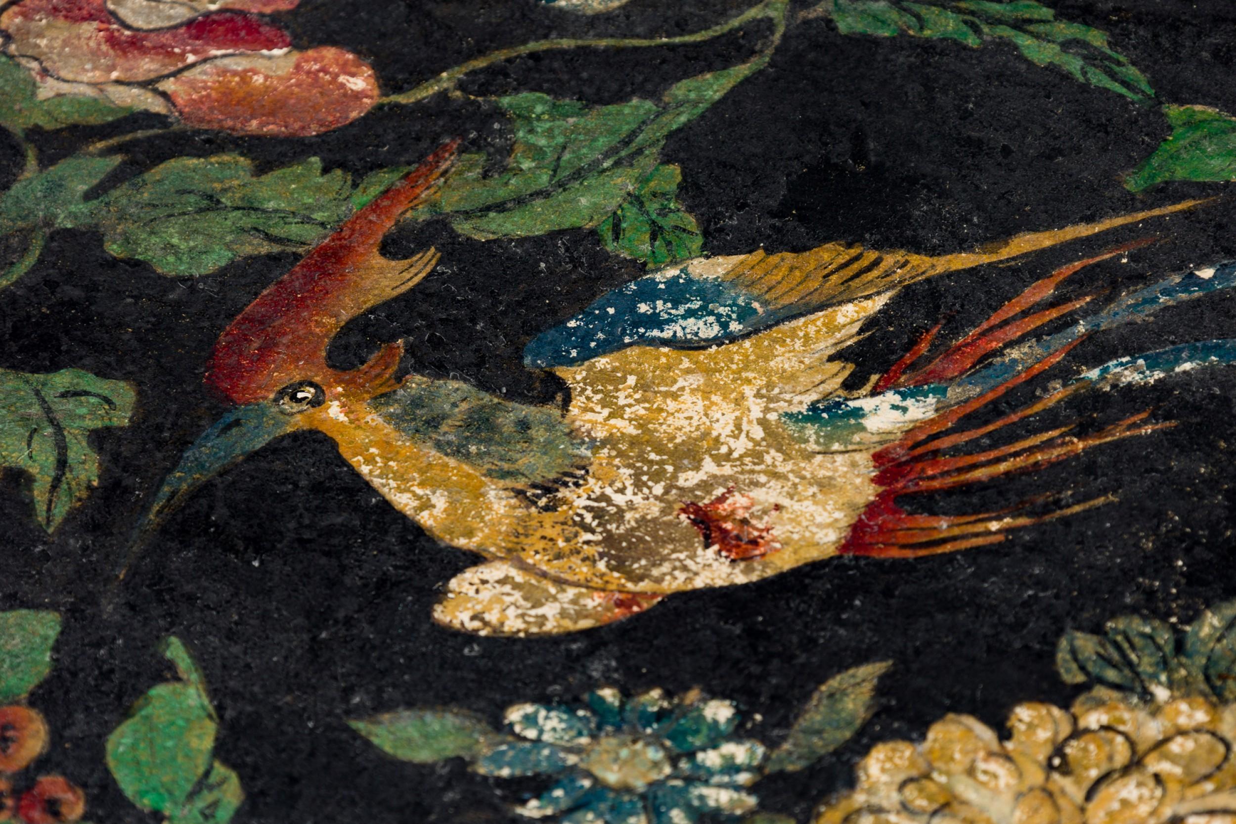 20th Century Chinese Wooden Small Rectangular Chest with Hand Painted Exotic Birds For Sale