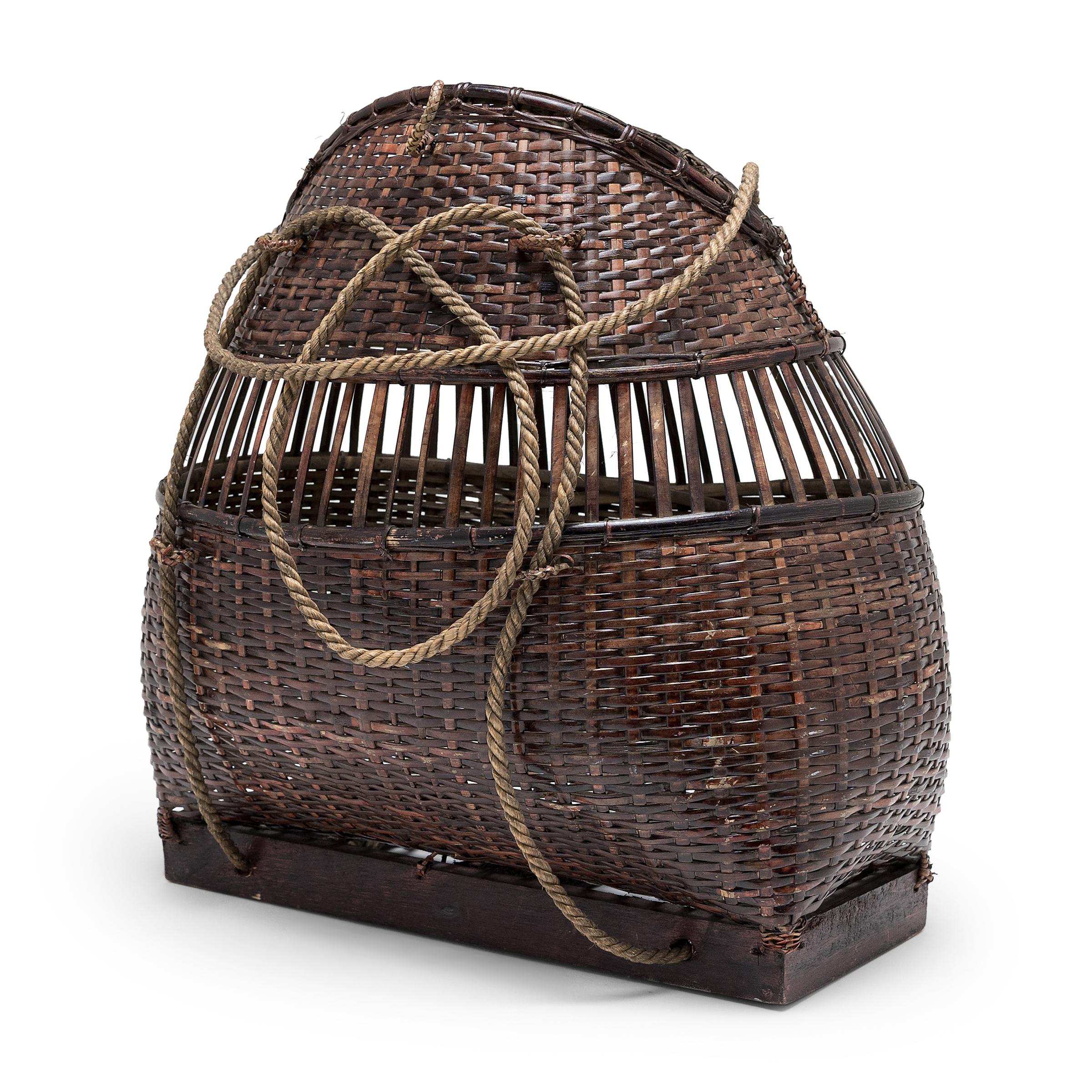 Rustic Chinese Woven Bamboo Basket For Sale