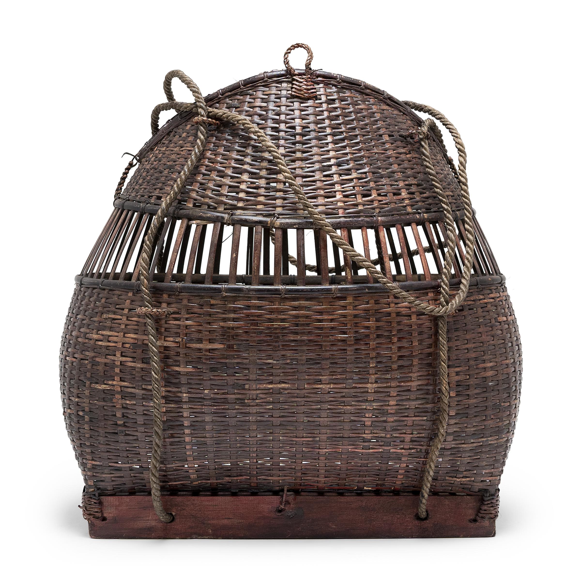 Chinese Woven Bamboo Basket In Good Condition In Chicago, IL