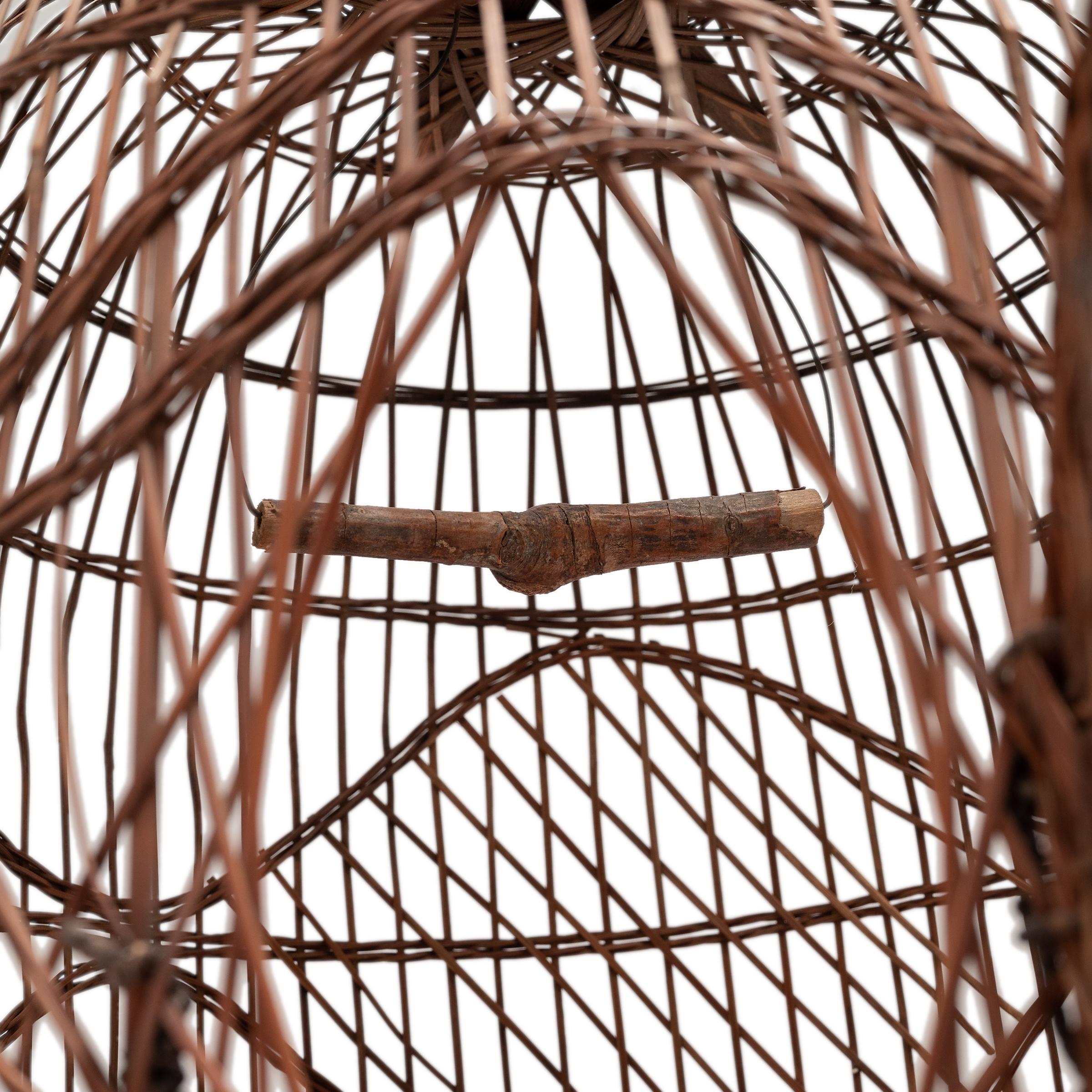 Rustic Chinese Woven Bamboo Birdcage For Sale