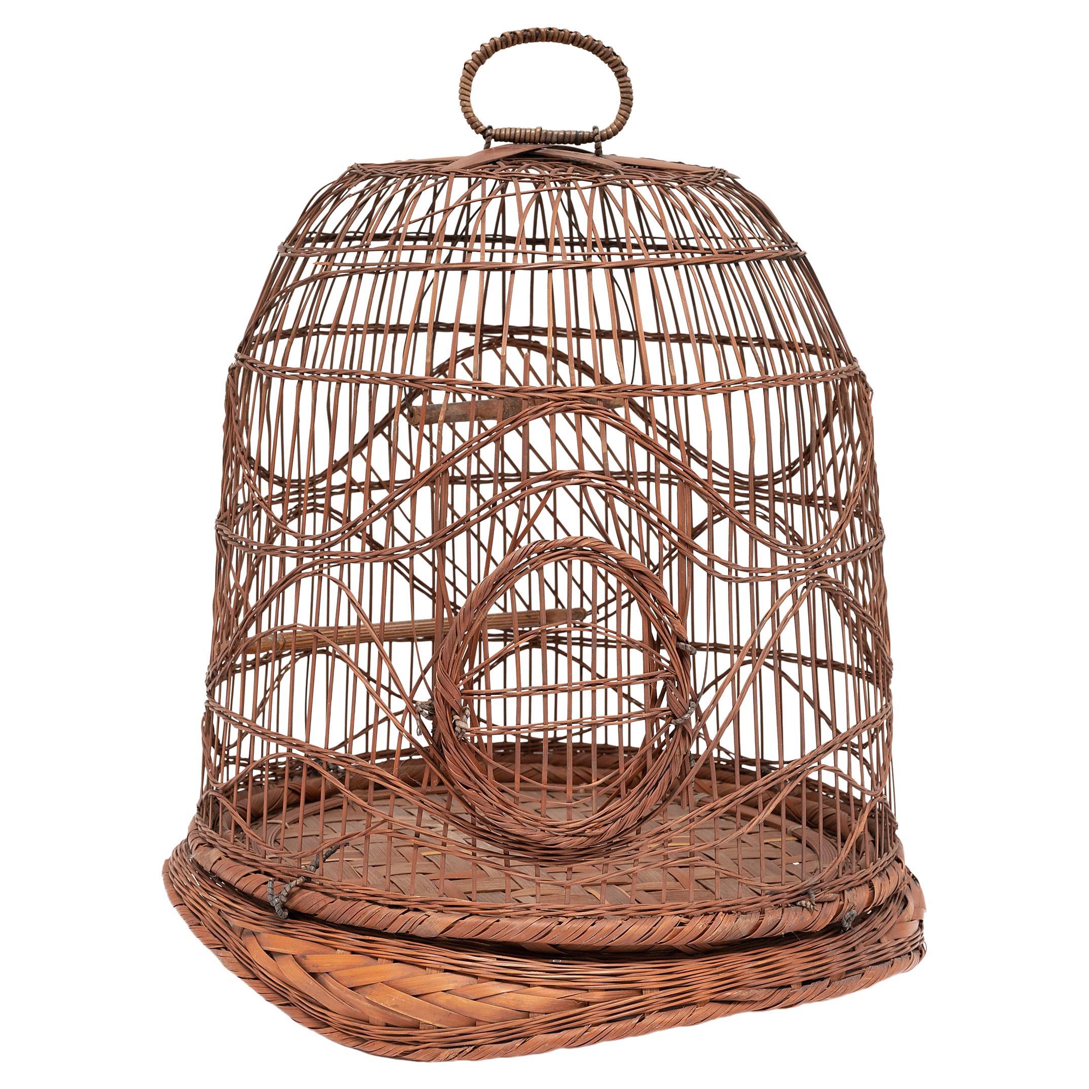 Cage à oiseaux chinoise en bambou tressé