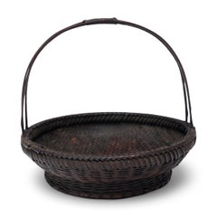 Chinese Woven Bamboo Flower Basket, c. 1940s