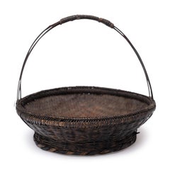 Chinese Woven Bamboo Flower Basket, c. 1940s