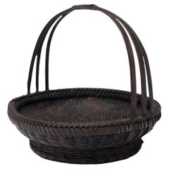 Chinese Woven Bamboo Flower Basket, c. 1940s