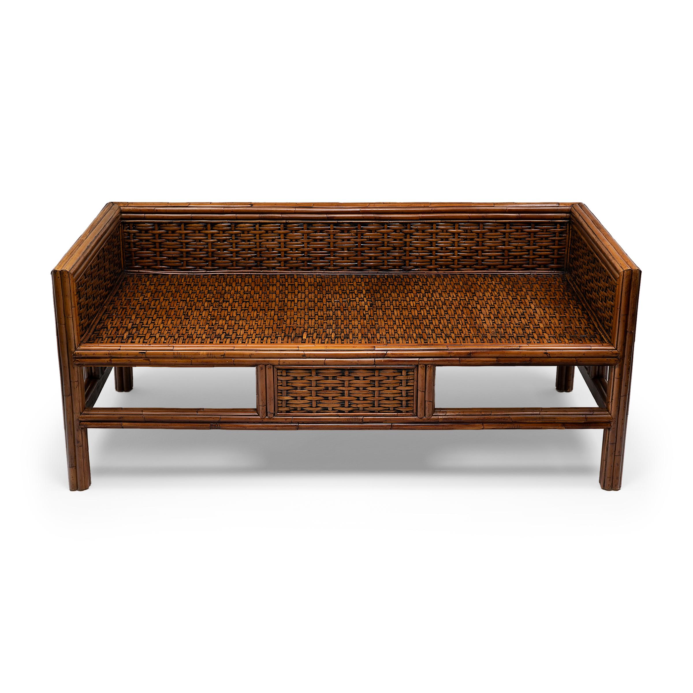 Velvet Chinese Woven Bamboo Luohan Daybed