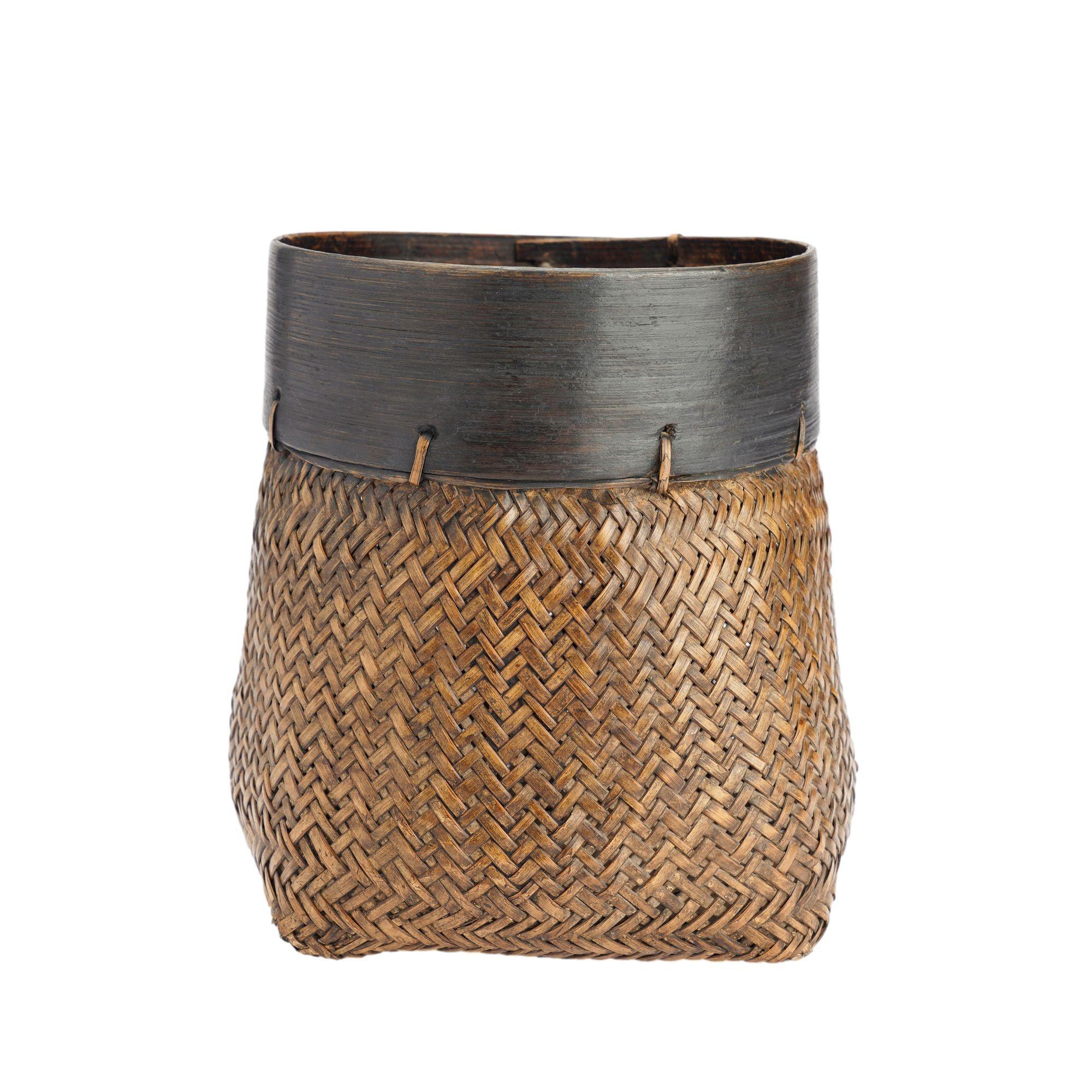 Traditional Chinese rice basket of woven bamboo with a 2-1/2