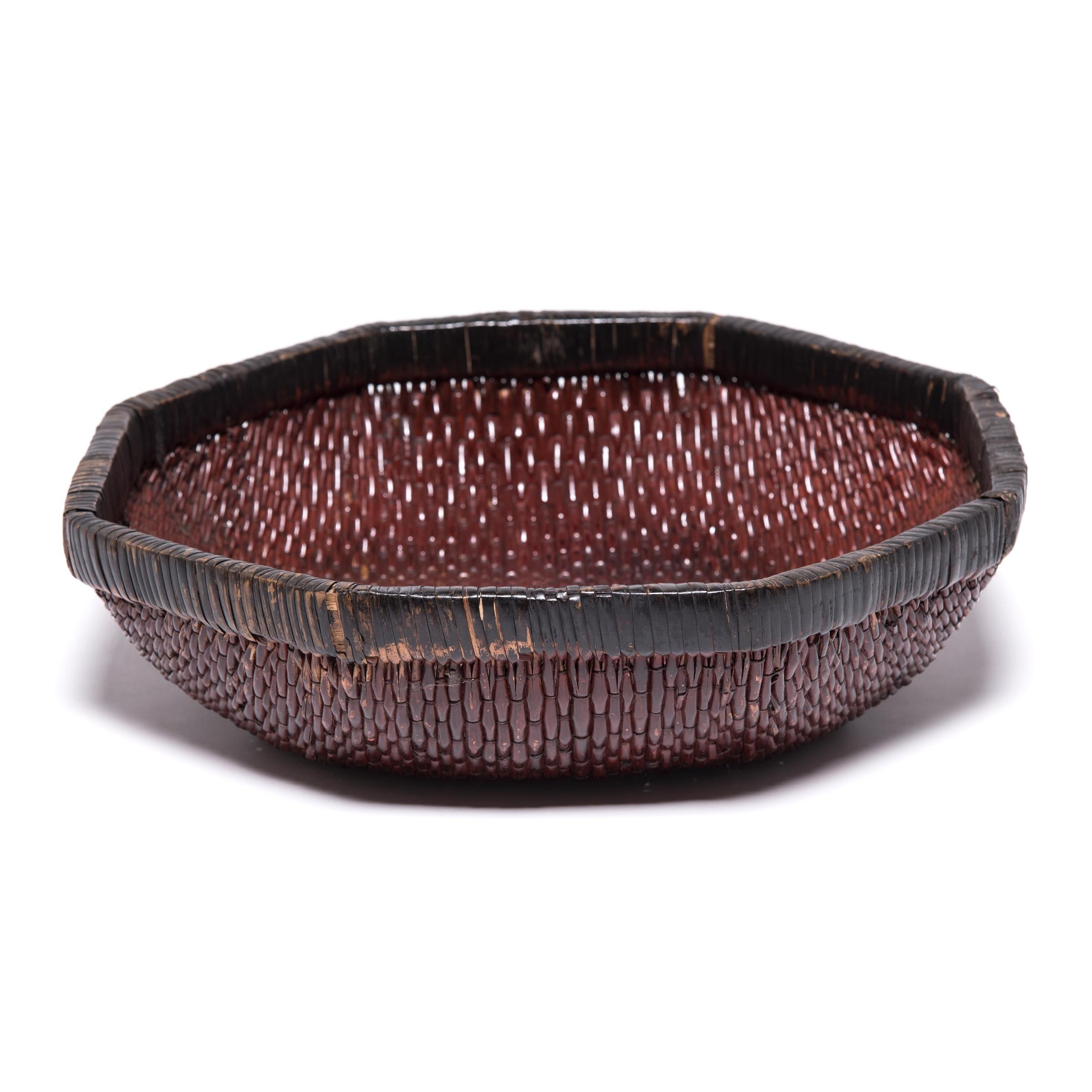 Lacquered Chinese Woven Field Basket, circa 1900