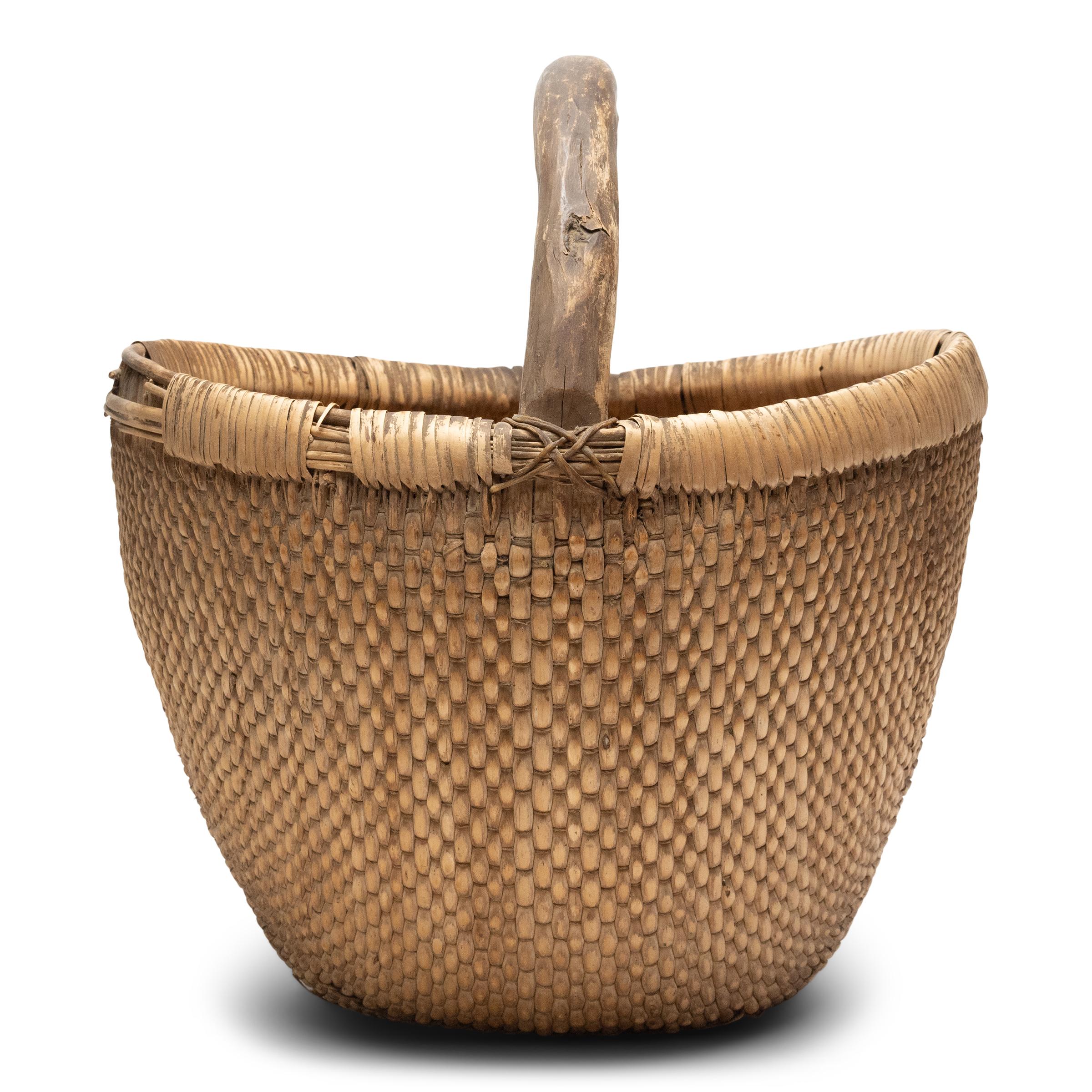 Rustic Chinese Woven Garden Basket, c. 1900 For Sale