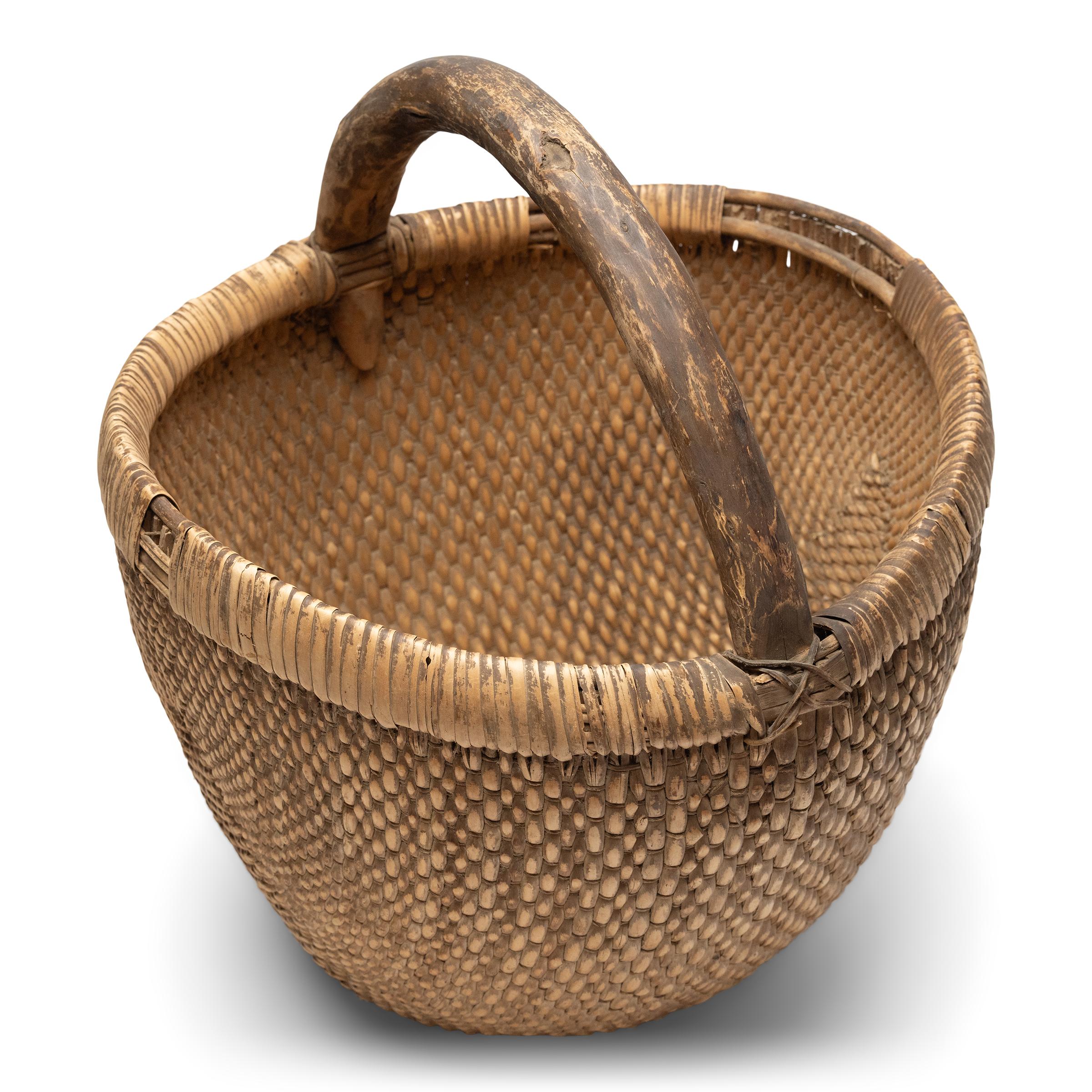 Hand-Woven Chinese Woven Garden Basket, c. 1900 For Sale