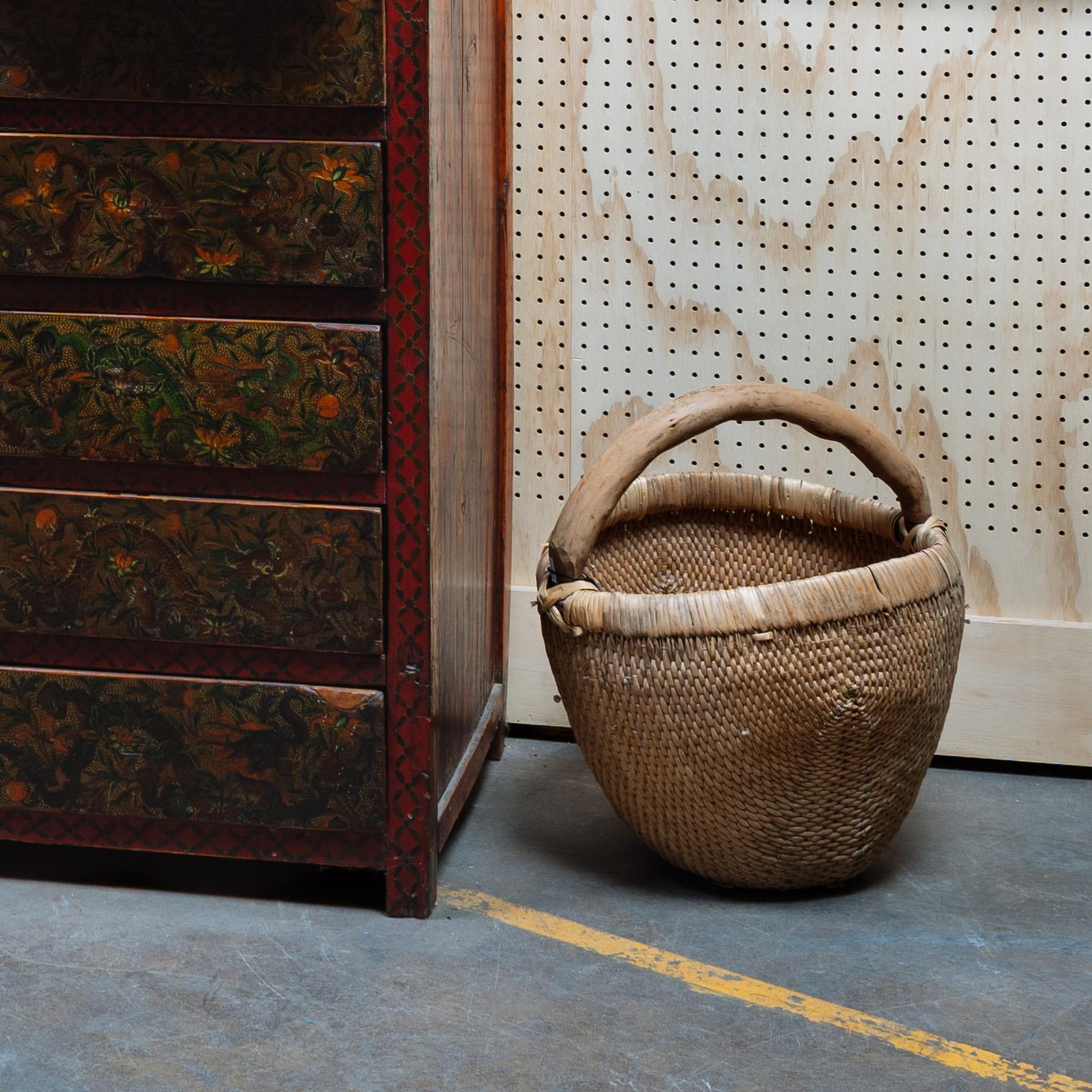 Hand-Woven Chinese Woven Garden Basket, c. 1900 For Sale