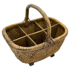 Antique Chinese Woven Market Basket with Divider, circa 1850