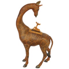 Chinese Woven Reed Giraffe Trinket Box or Basket