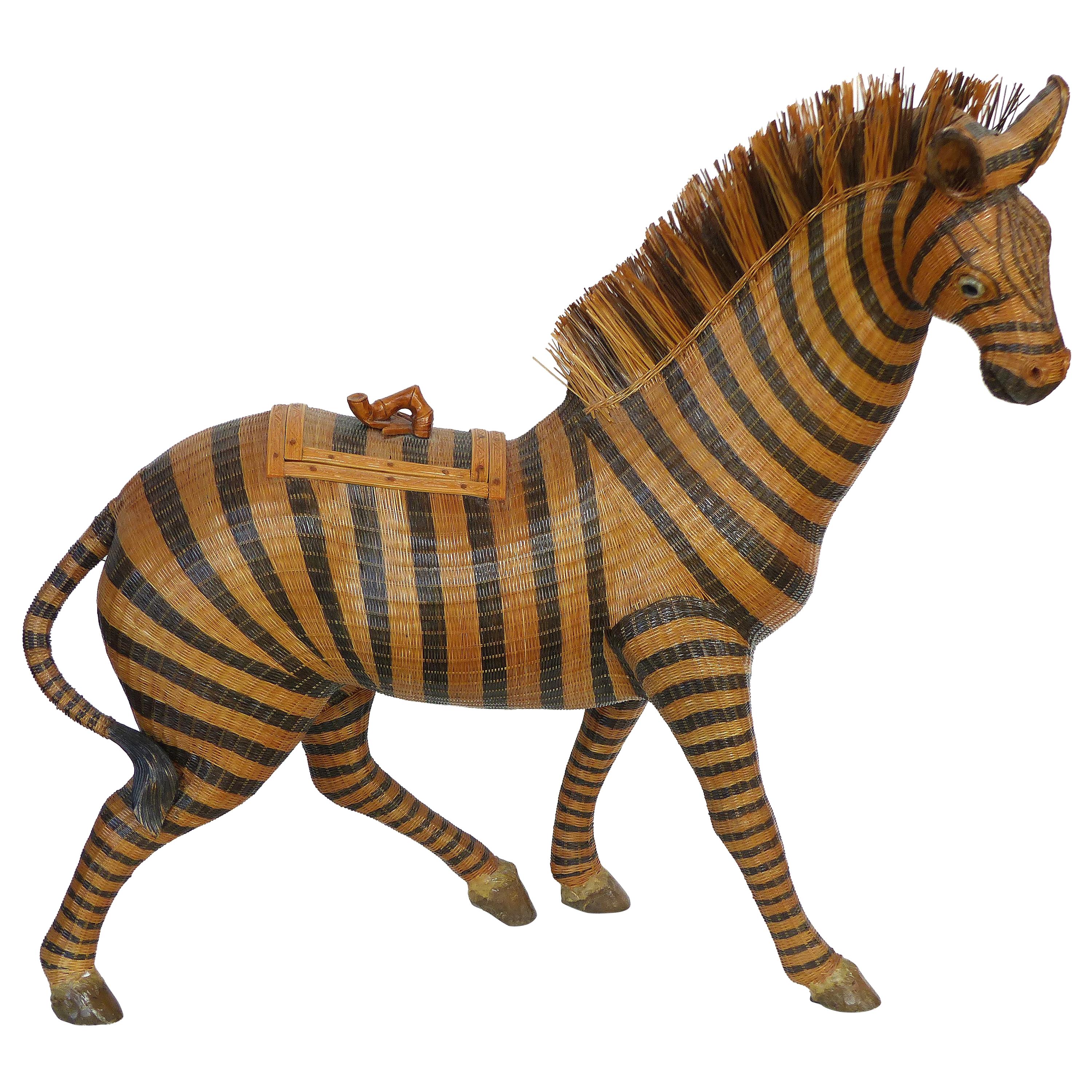 Chinese Woven Reed Zebra Trinket Box