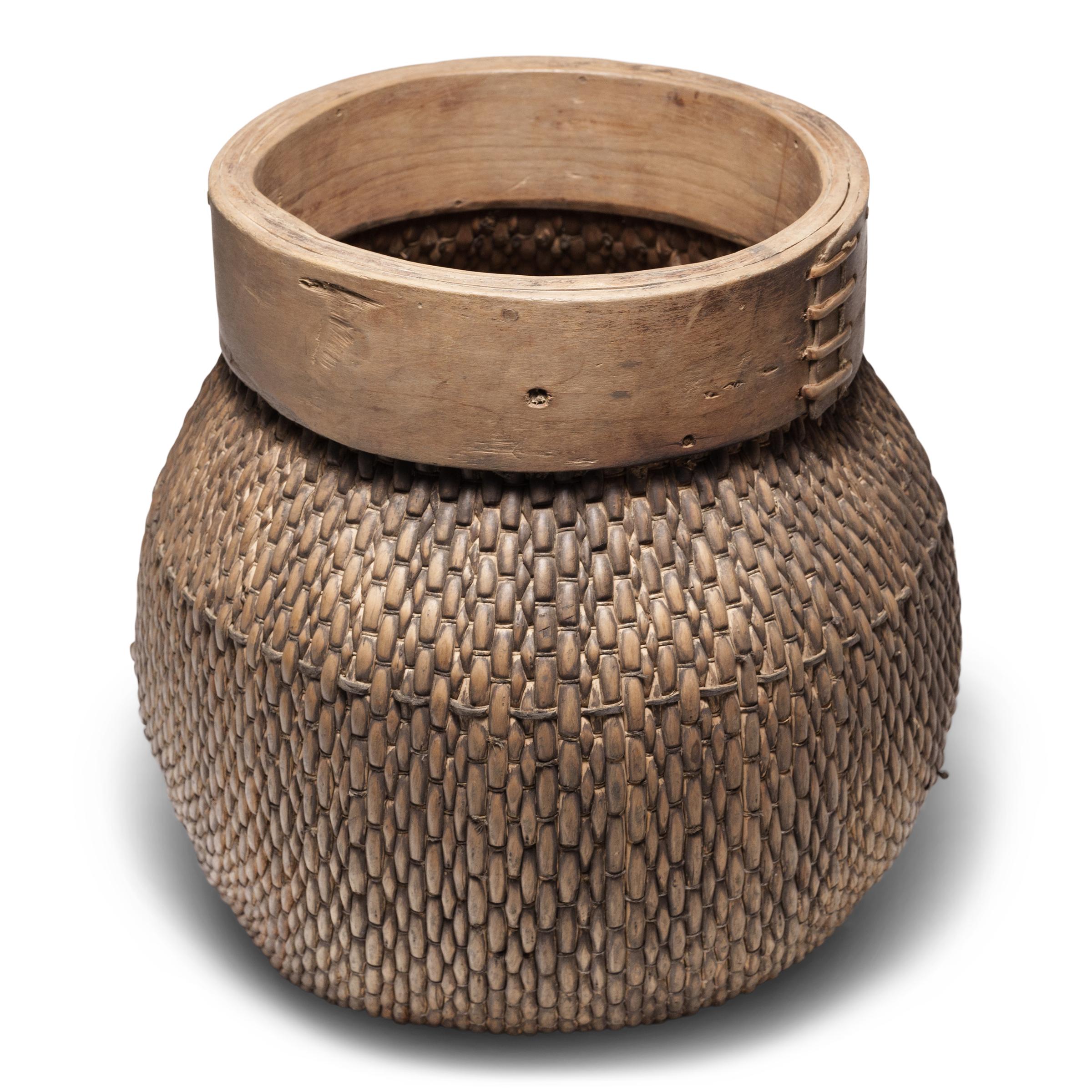 Rustic Chinese Woven River Basket, circa 1900