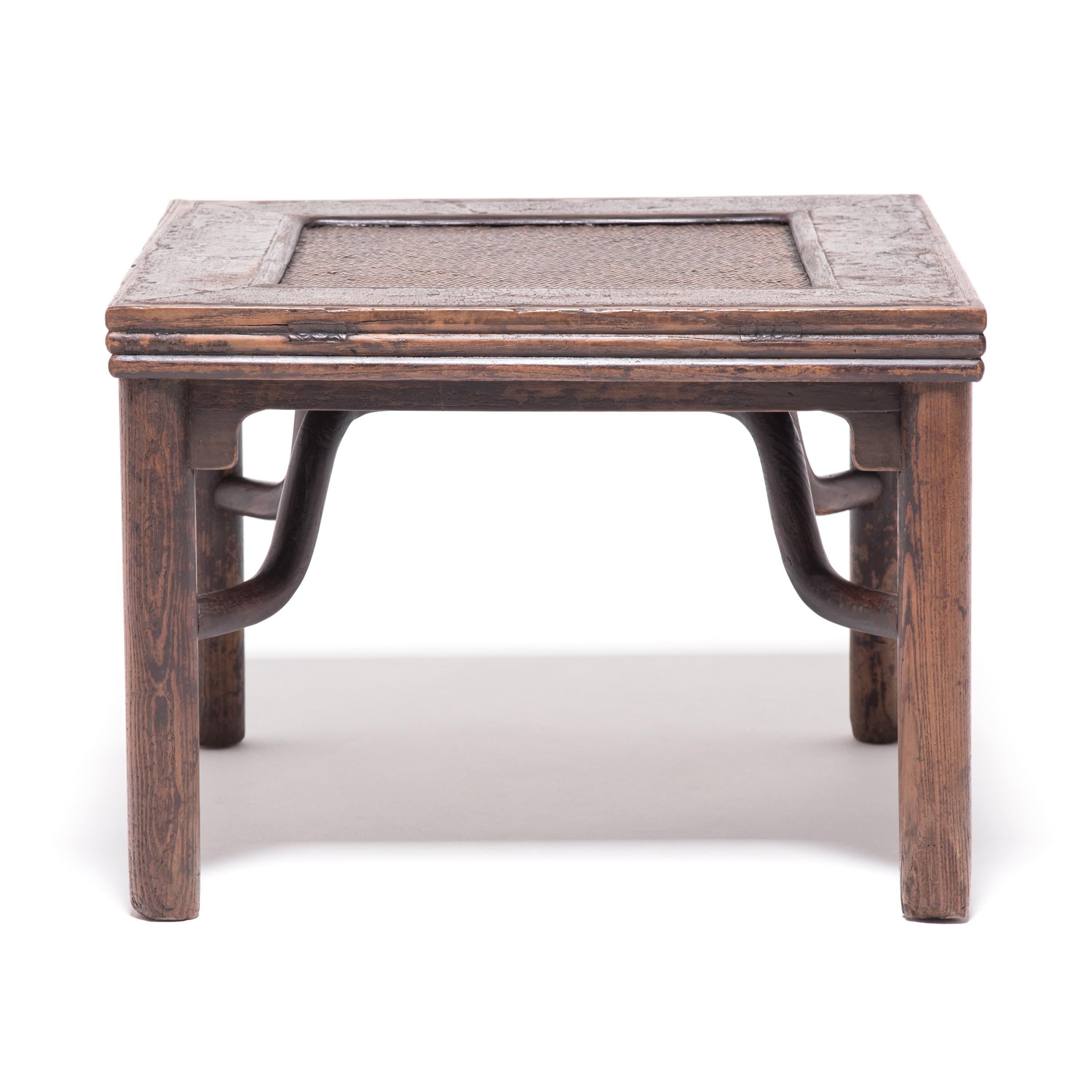 Qing Chinese Woven Top Fang Deng Stool, c. 1900 For Sale