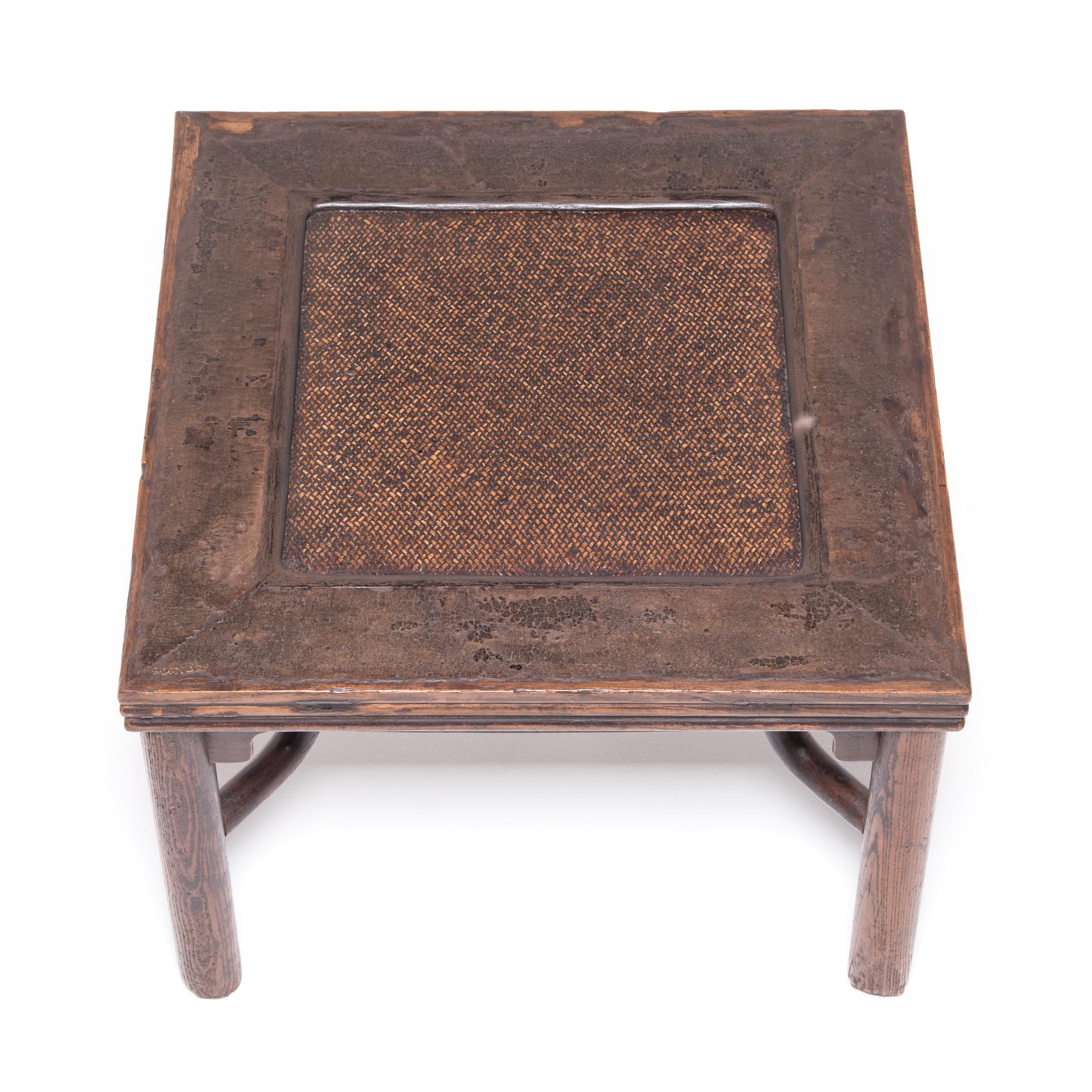 Chinese Woven Top Fang Deng Stool, c. 1900 In Good Condition For Sale In Chicago, IL