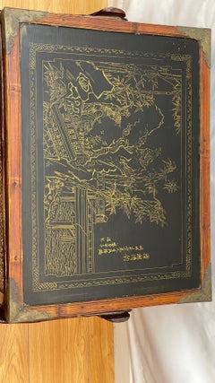 Chinese woven wedding four drawer traveling chest signed