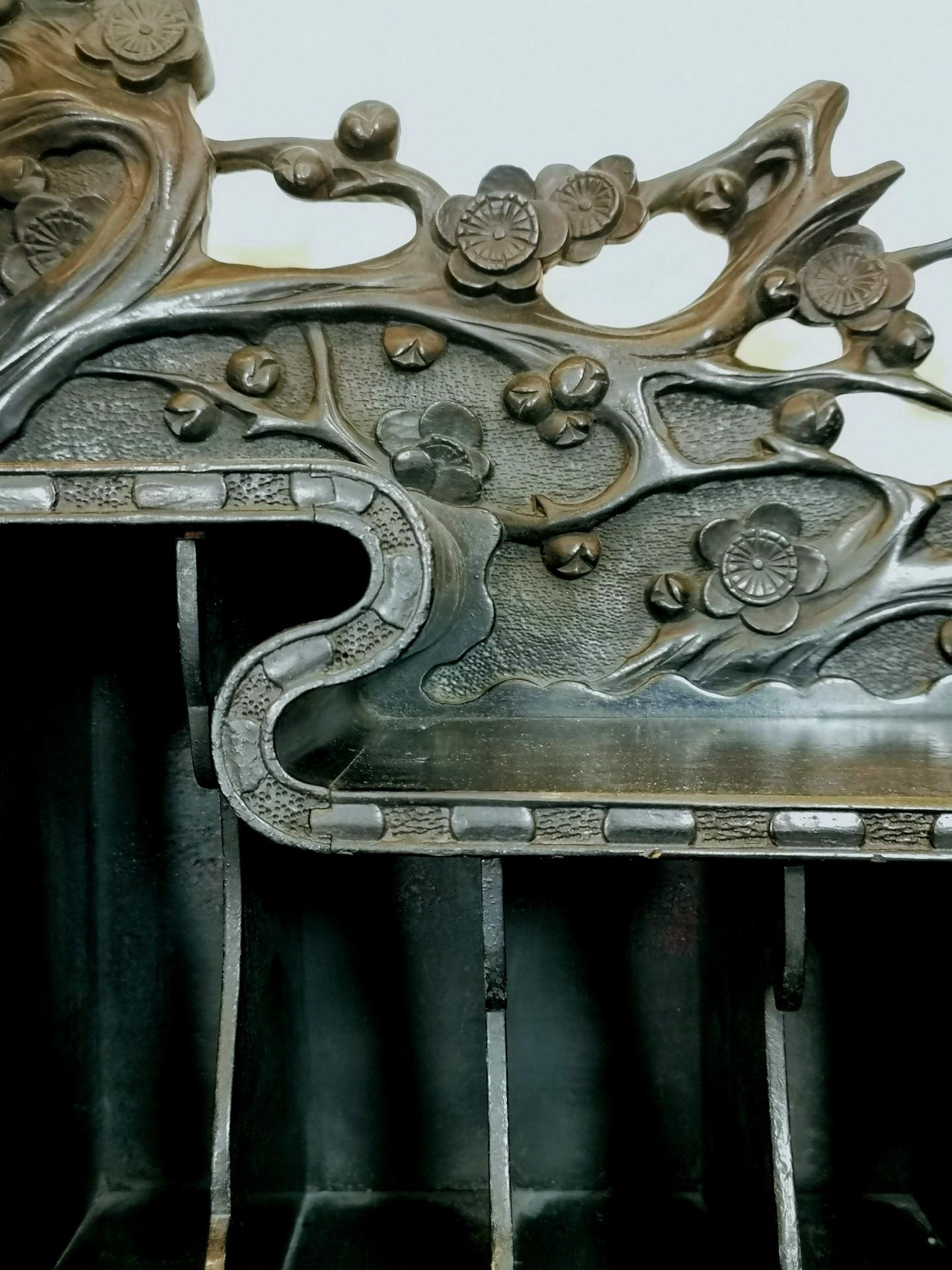 Chinese Writing Table with Black Leather Top and Chair, 19th Century 2