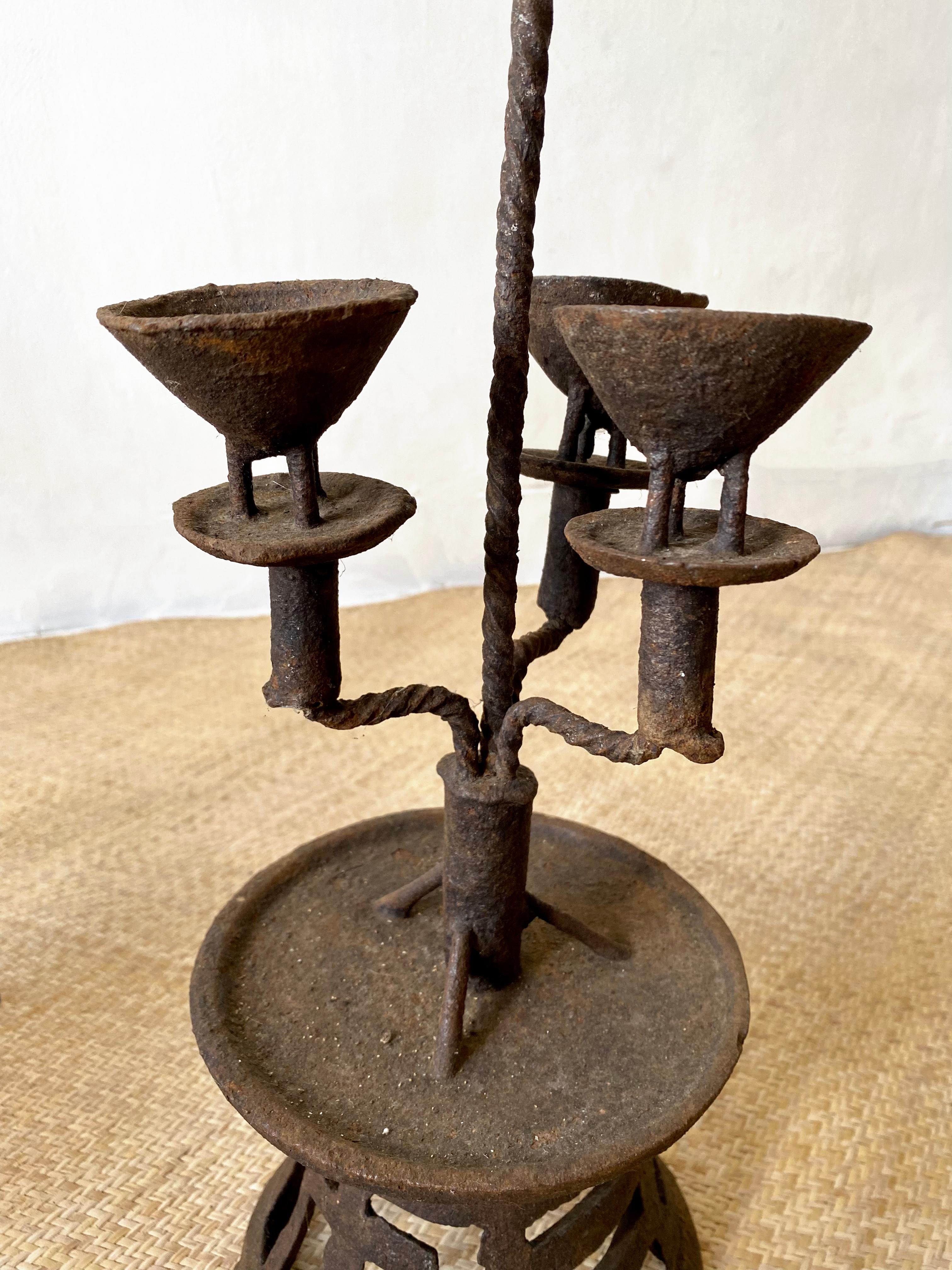 Hand-Crafted Chinese Wrought Iron Candleholder Pair, Early 20th Century For Sale