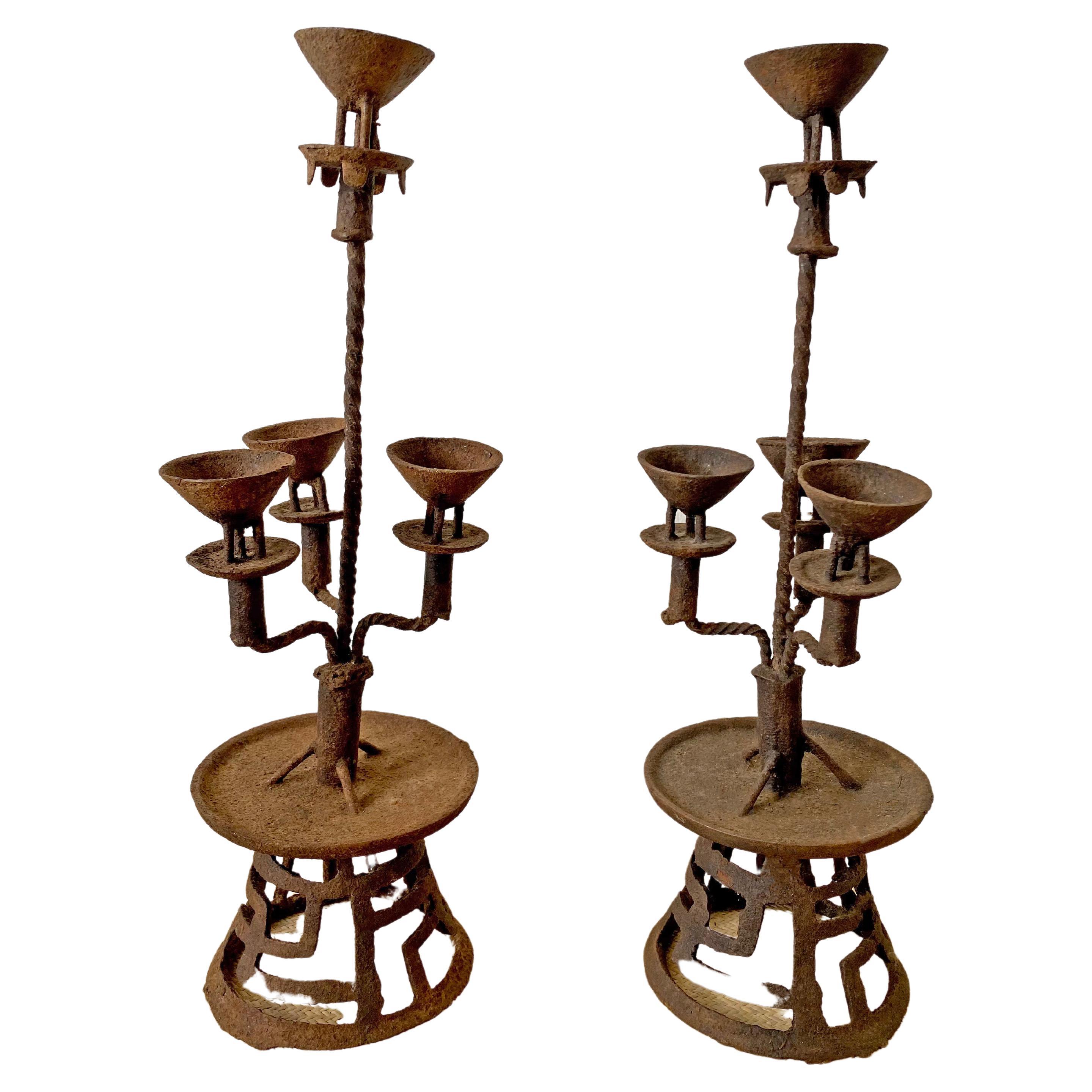 Chinese Wrought Iron Candleholder Pair, Early 20th Century For Sale