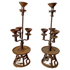 Chinese Wrought Iron Candleholder Pair, Early 20th Century