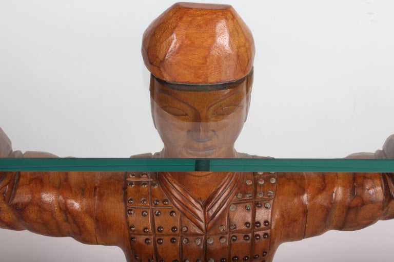 Chinese Xian Warrior Brass and Wood Console or Entry Table For Sale at