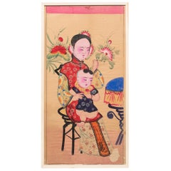 Chinese Yangliuqing New Year Painting of Beauty and Baby, c. 1920